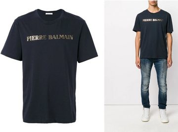 Balmain T-Shirt PIERRE BALMAIN MENS ICONIC TOP LOGOSHIRT GOLD LOGO SHIRT KURZARM T-SHI