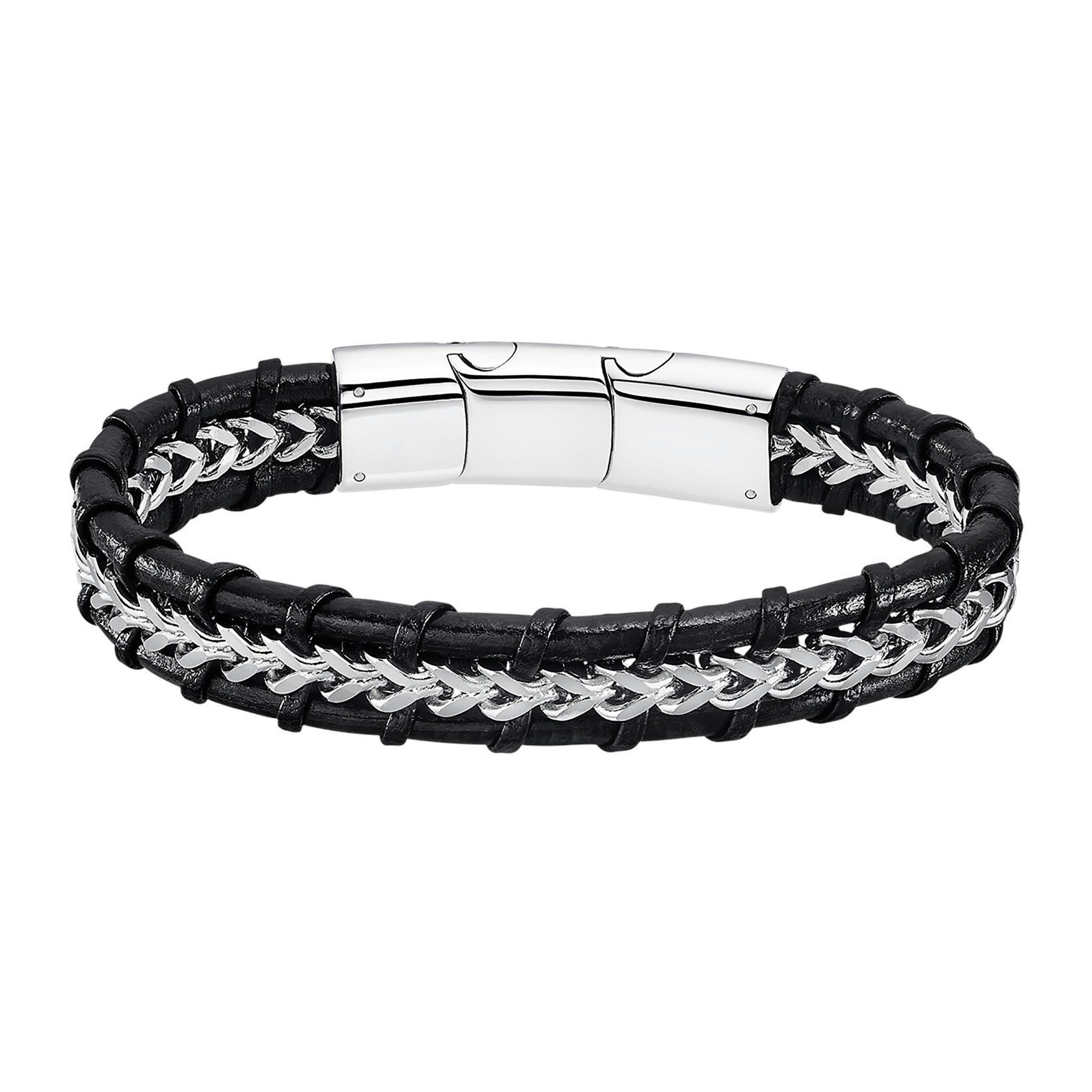 Armband Iron Road LS2198-2/1 Herren Edelstahl Leder Schwarz 22 cm