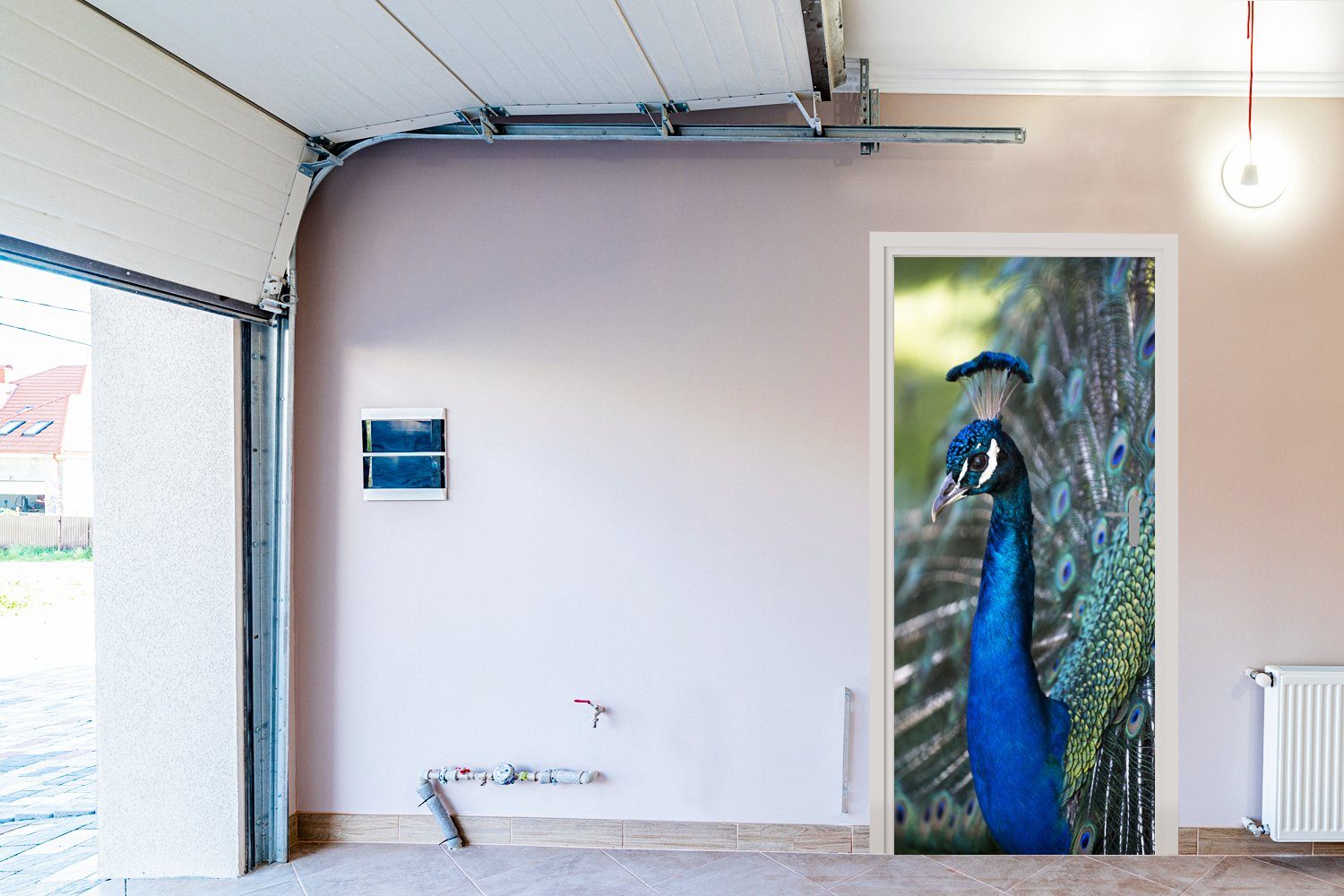 MuchoWow bedruckt, Türaufkleber, Fototapete - für Pfau Türtapete 75x205 Vögel Blau, (1 St), Matt, - Tür, cm