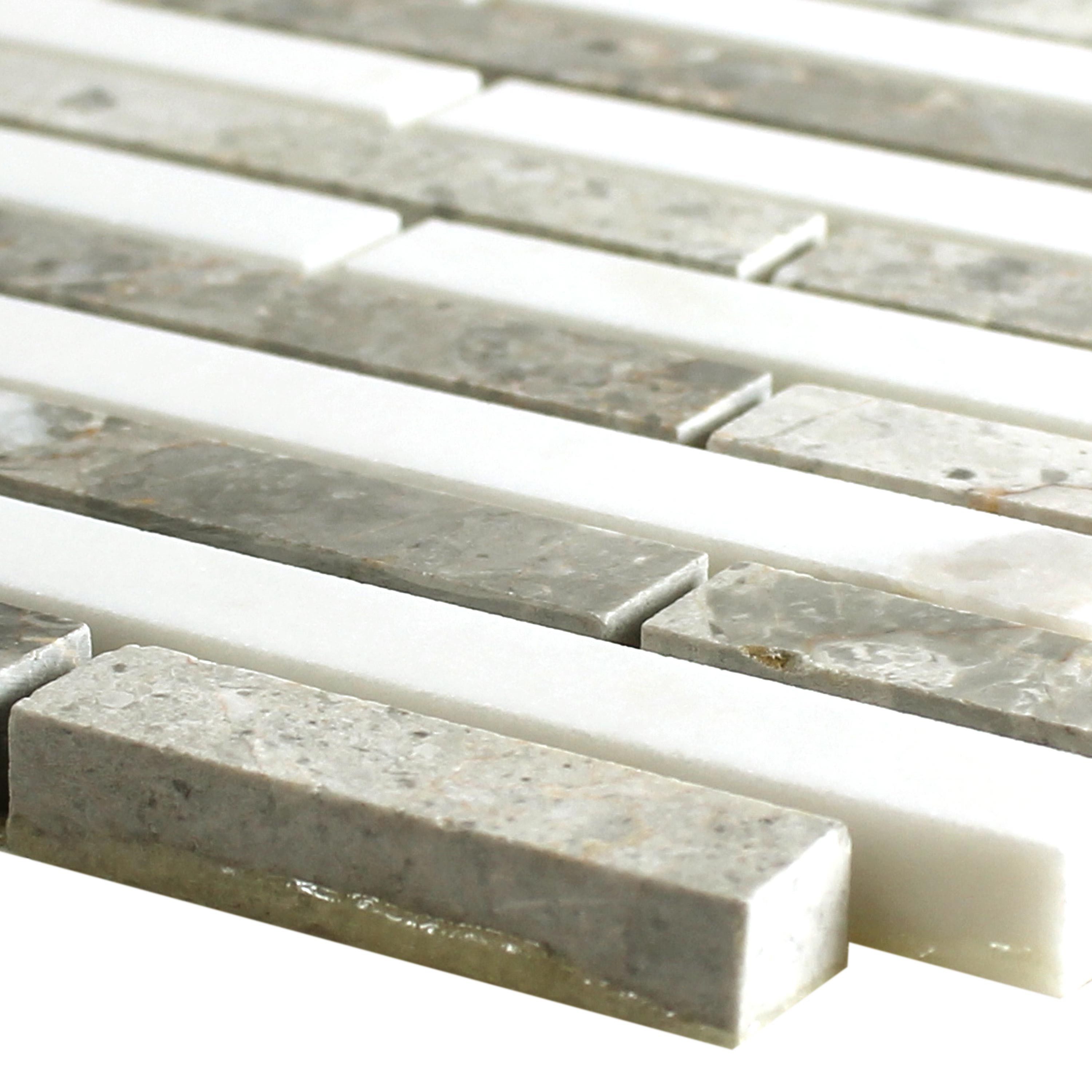 Mosafil Mosaikfliesen Marmor Mosaikfliesen Valdese Glänzend Grau Weiß, Marmor, weiß-grau, Verlegefertig auf ein Netz geklebt - Frostsicher - Wasserfest