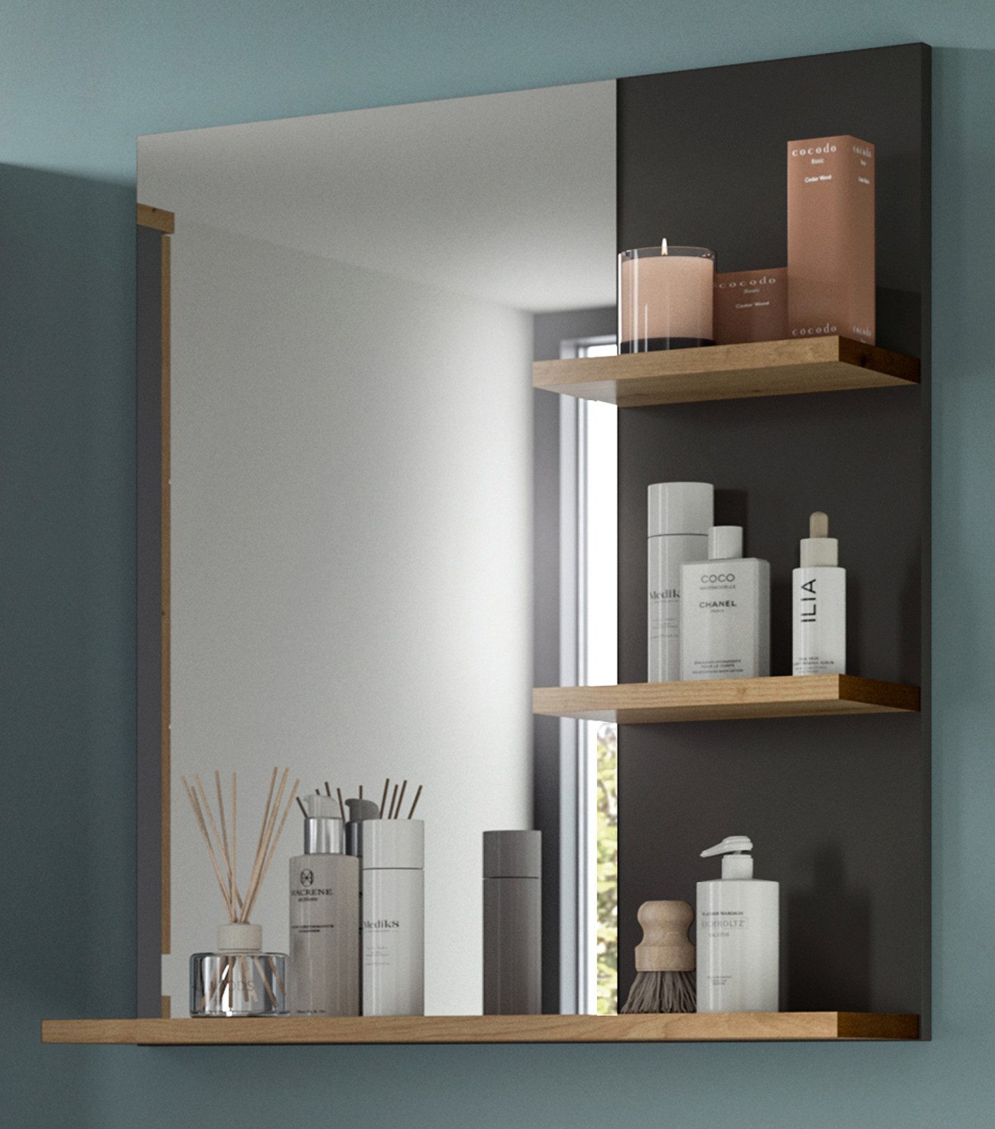 Inn.Furn Badspiegel Cooper (Wandspiegel in Basalt grau mit Artisan Eiche, 6 günstig online kaufen