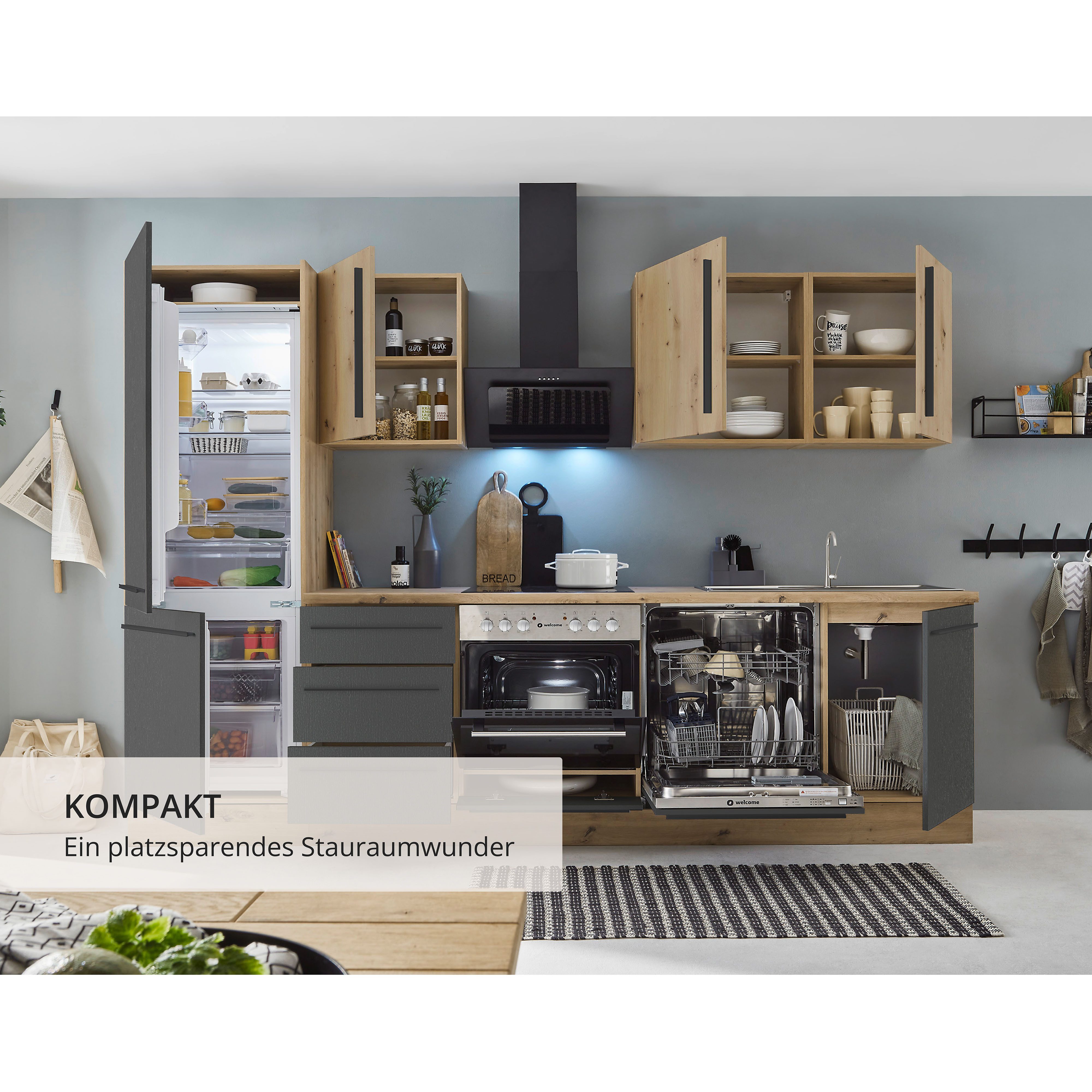 KOCHSTATION Küchenzeile KS-Florida mit 38mm starker Arbeitsplatte, Breite 280 cm, wahlweise mit E-Geräten, Soft-Close-Funktion – Bild 4 von 5
