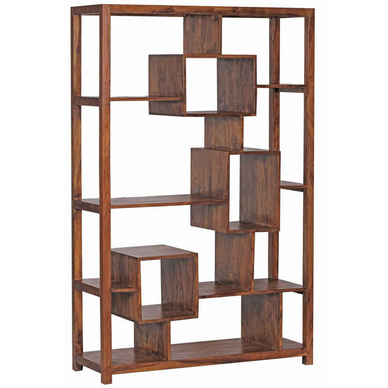 Wohnling Bücherregal WL1.207, Sheesham Massivholz 115x180x40 cm mit 12 Ablagen, Großes Standregal, Holzregal Natur Rustikal