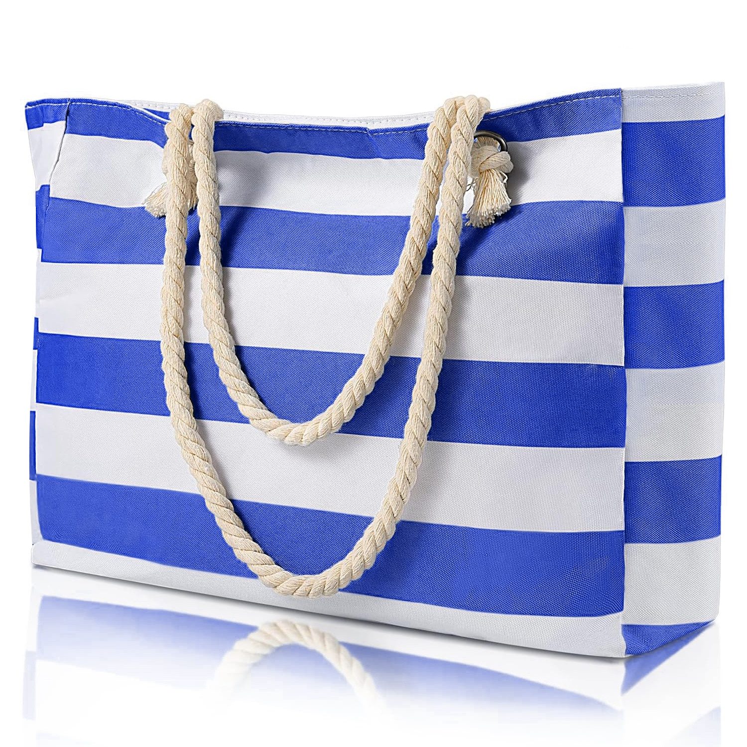 MOPUEA Strandtasche Strandtasche Große wasserdichte Damen Duschtasche mit Reißverschluss (Große Strandtasche Damen wasserdicht mit Reißverschluss Baumwolle, Große Strandtasche mit Reißverschluss und Innentasche), Wasserdicht robust leicht große Kapazität mit Innentasche
