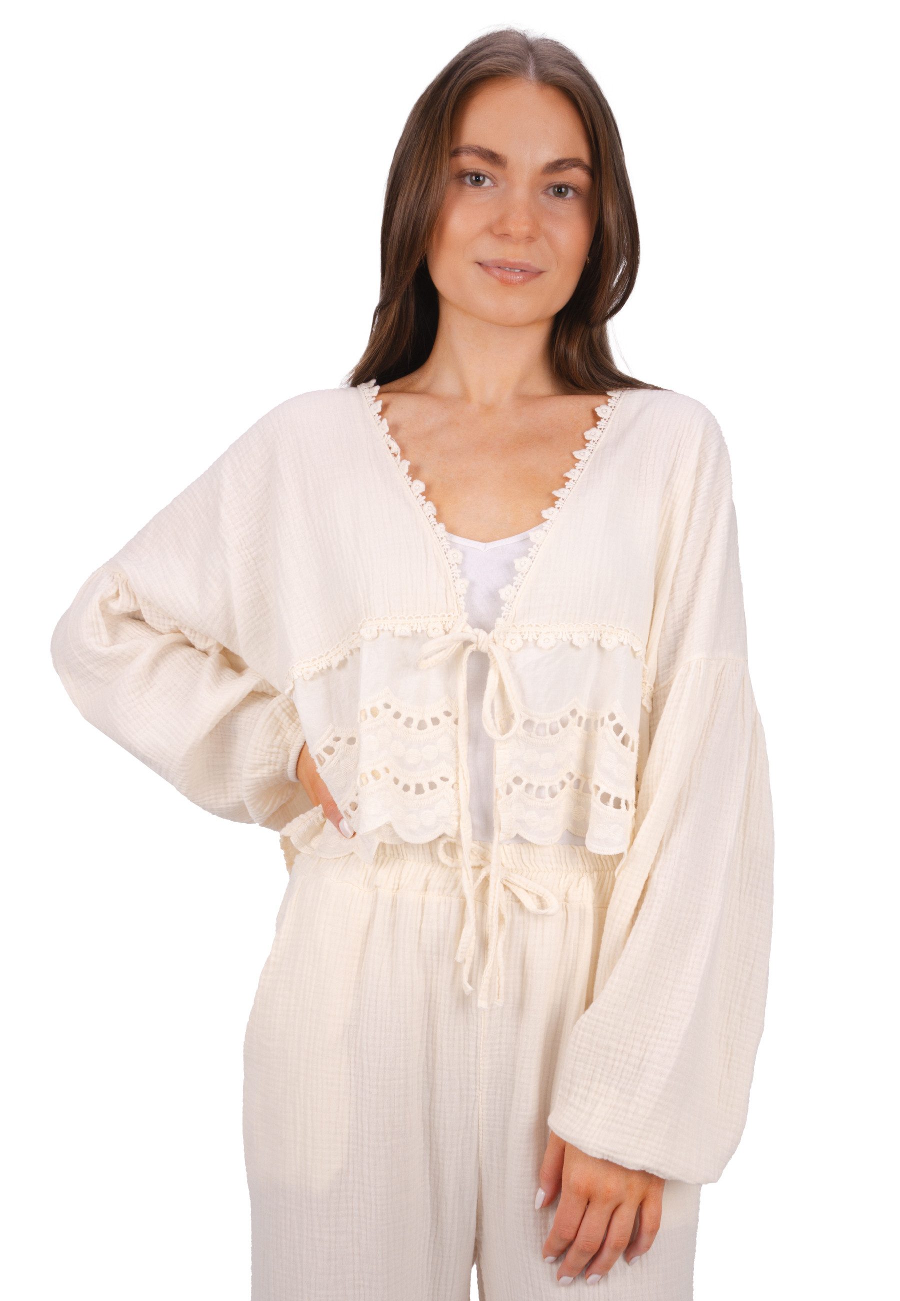 Seasons of April Shirtbluse LAURA MUSSELIN Musselin Bluse mit Spitze & Bind günstig online kaufen