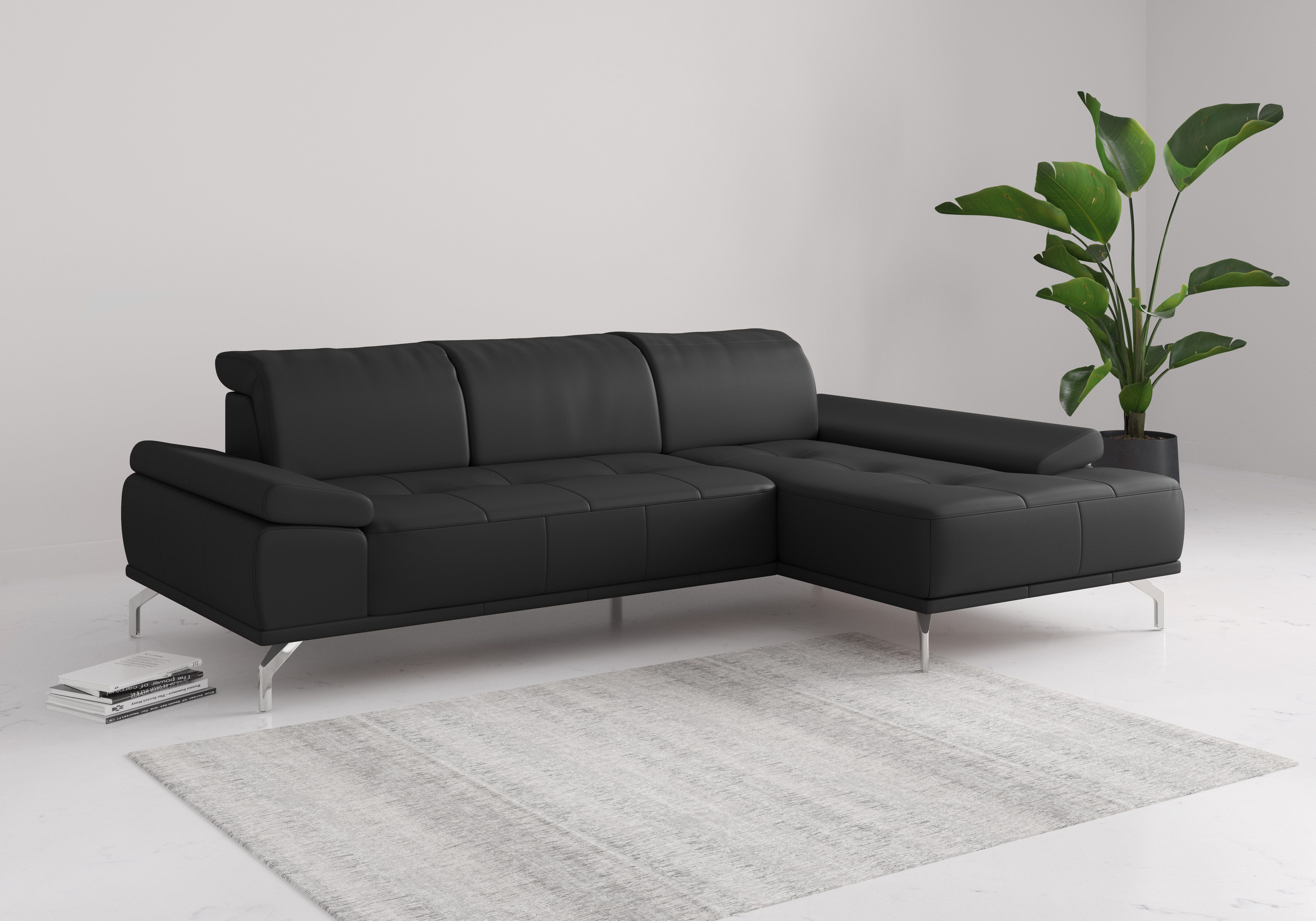 OTTO home Ecksofa Caluna, L-Form, B:280cm, Federkern, in Stoff und Leder, Inkl.Sitztiefenverstellung, wahlweise mit Kopf- und Armteilverstellung