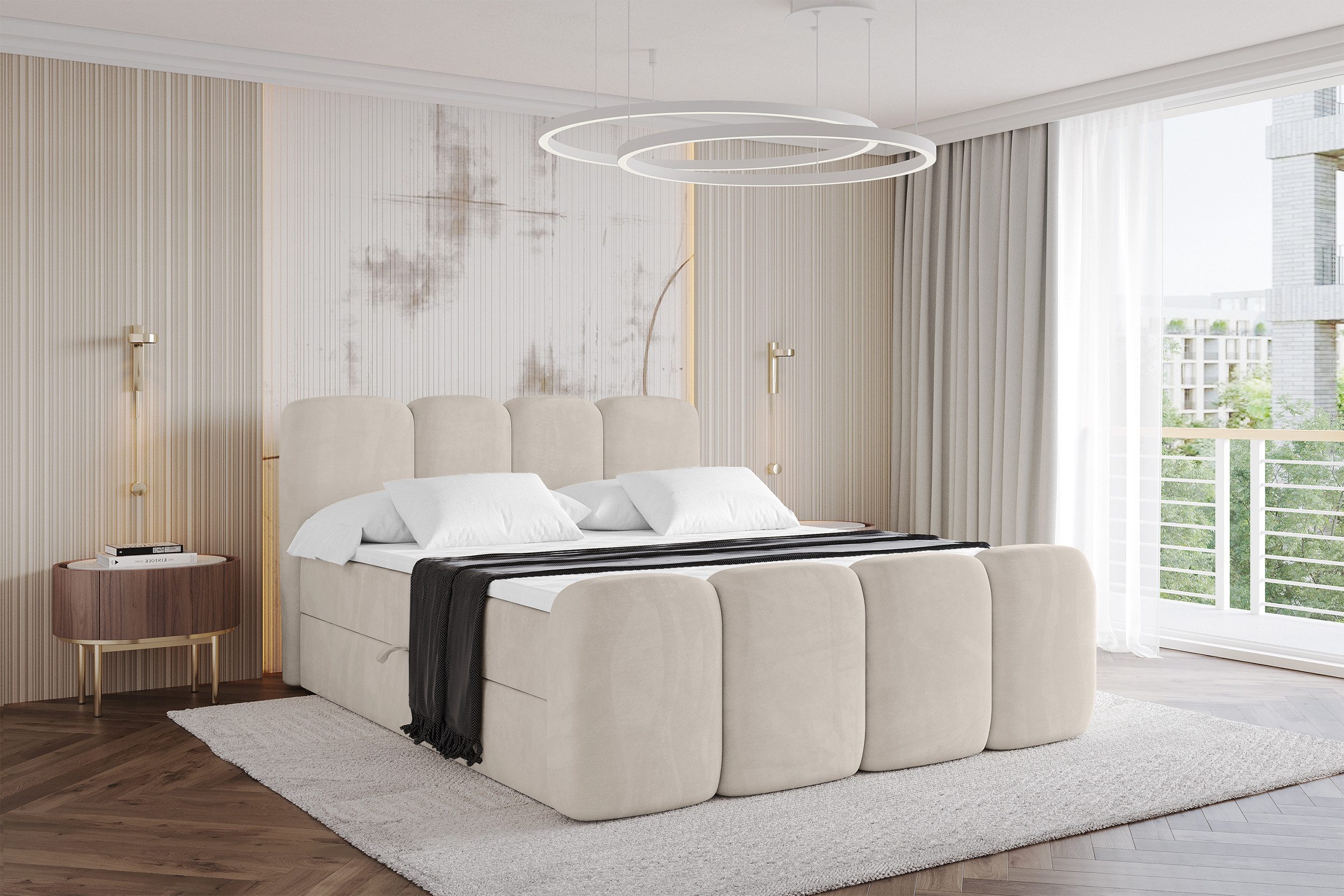 ALTDECOR Boxbett NINA-Z (Multipocket-Matratze H4, H3 Matratze Bonellfederung, Topper, Kopfteil), Doppelbett mit Fußteil