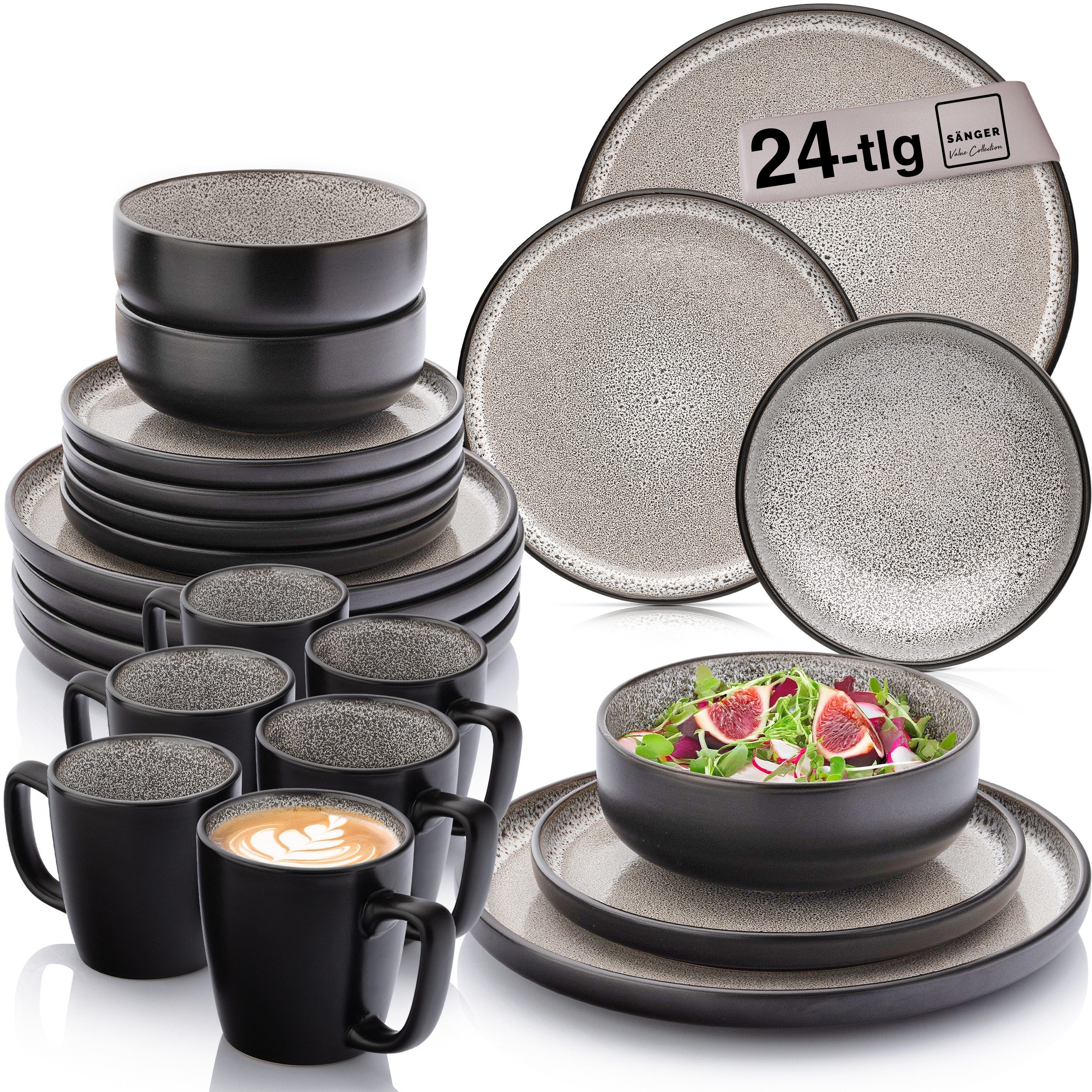 SÄNGER Столовый сервиз Luxor Geschirrset (24-tlg), 6 Personen, Steingut, Braun-Beige, Handmade, Erweiterbar, VALUE COLLECTION
