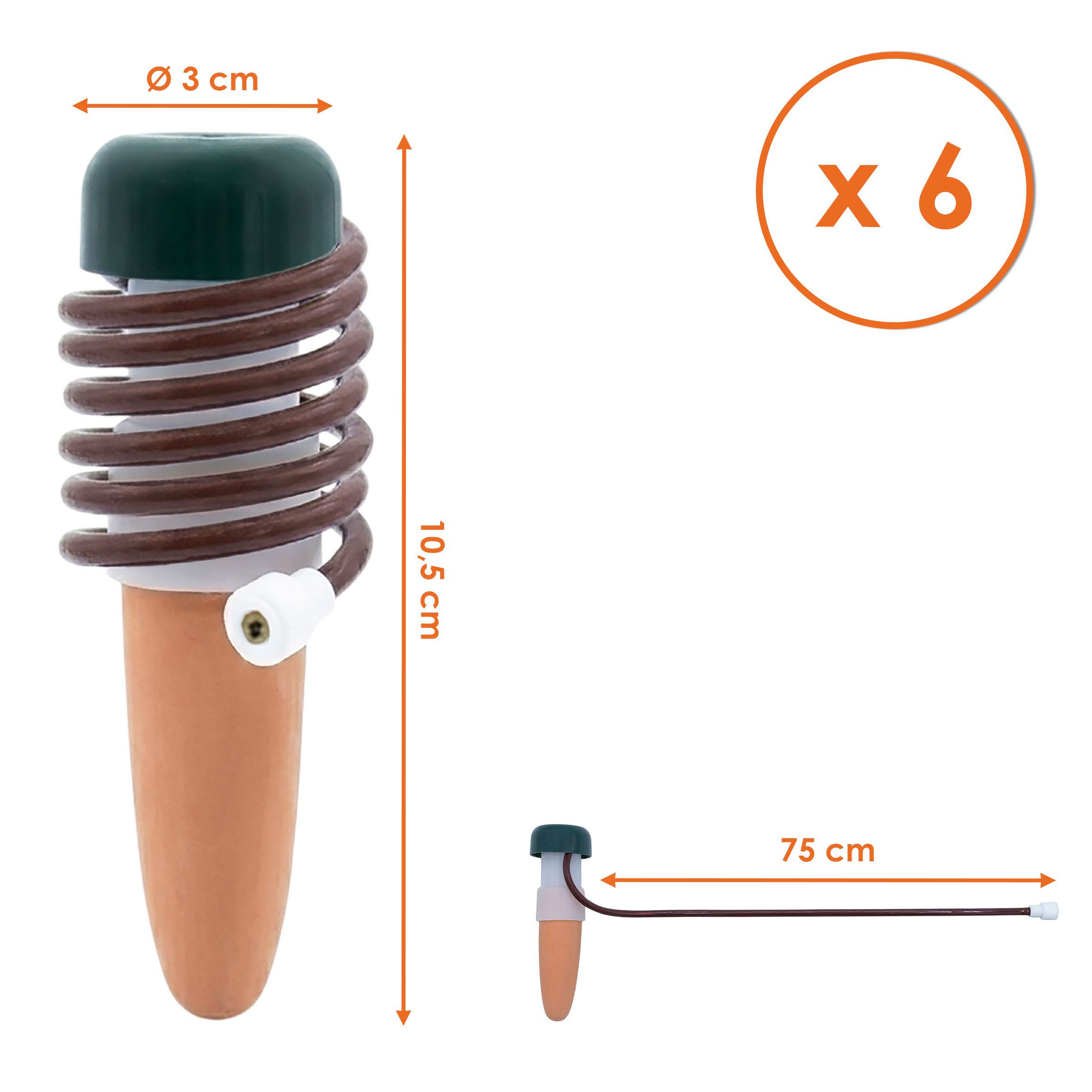 Spetebo Bewässerungssystem Wasserspender aus Ton für Zimmerpflanzen mit Saugschlauch, (Anzahl, 6-tlg.,1 Stück), Tonkegel Bewässerungssystem mit Ansaugschlauch für Topfpflanzen