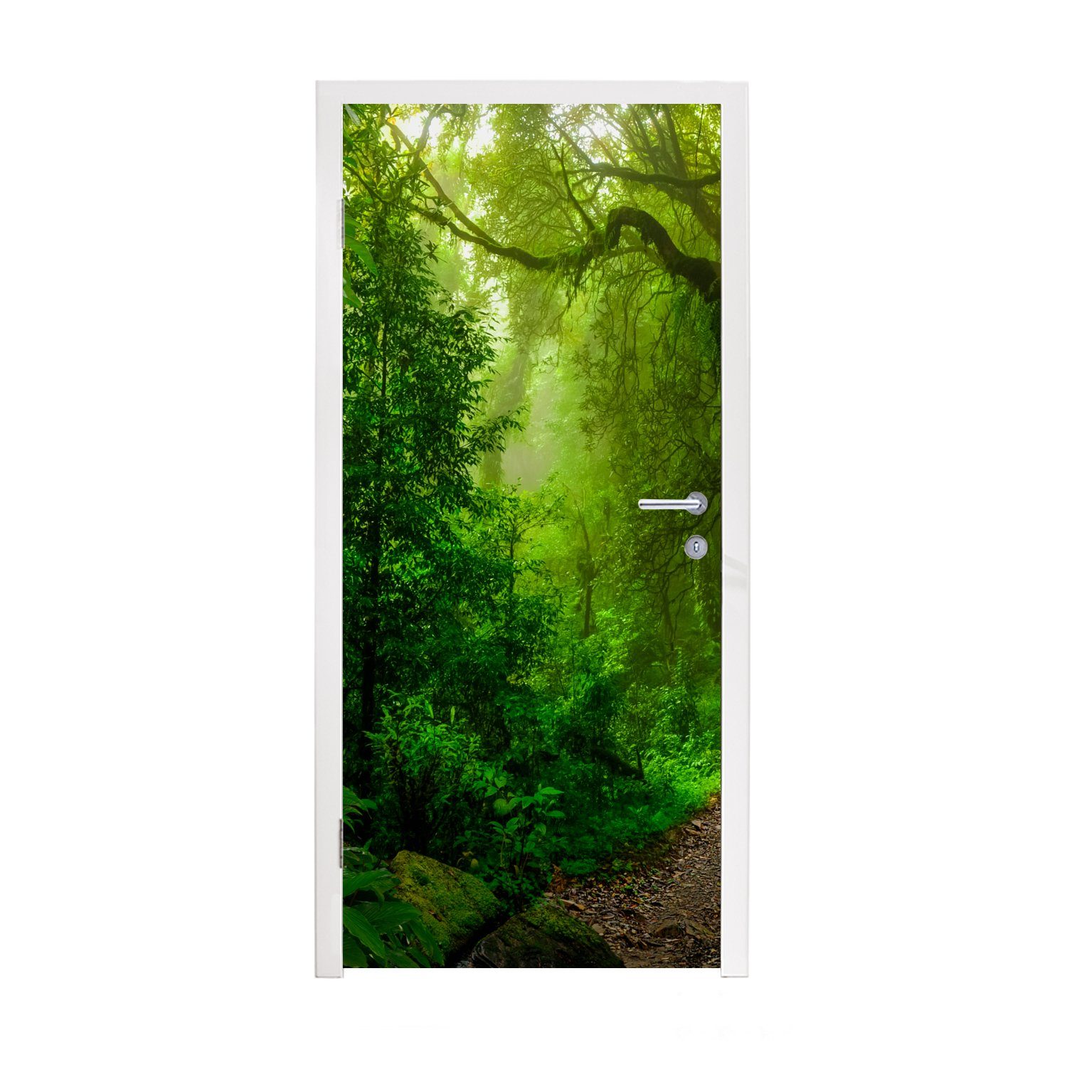 Tropisch MuchoWow Landschaft 75x205 Matt, - Türtapete - Fototapete Tür, Grün, cm (1 - St), Türaufkleber, Sonne bedruckt, - für Dschungel