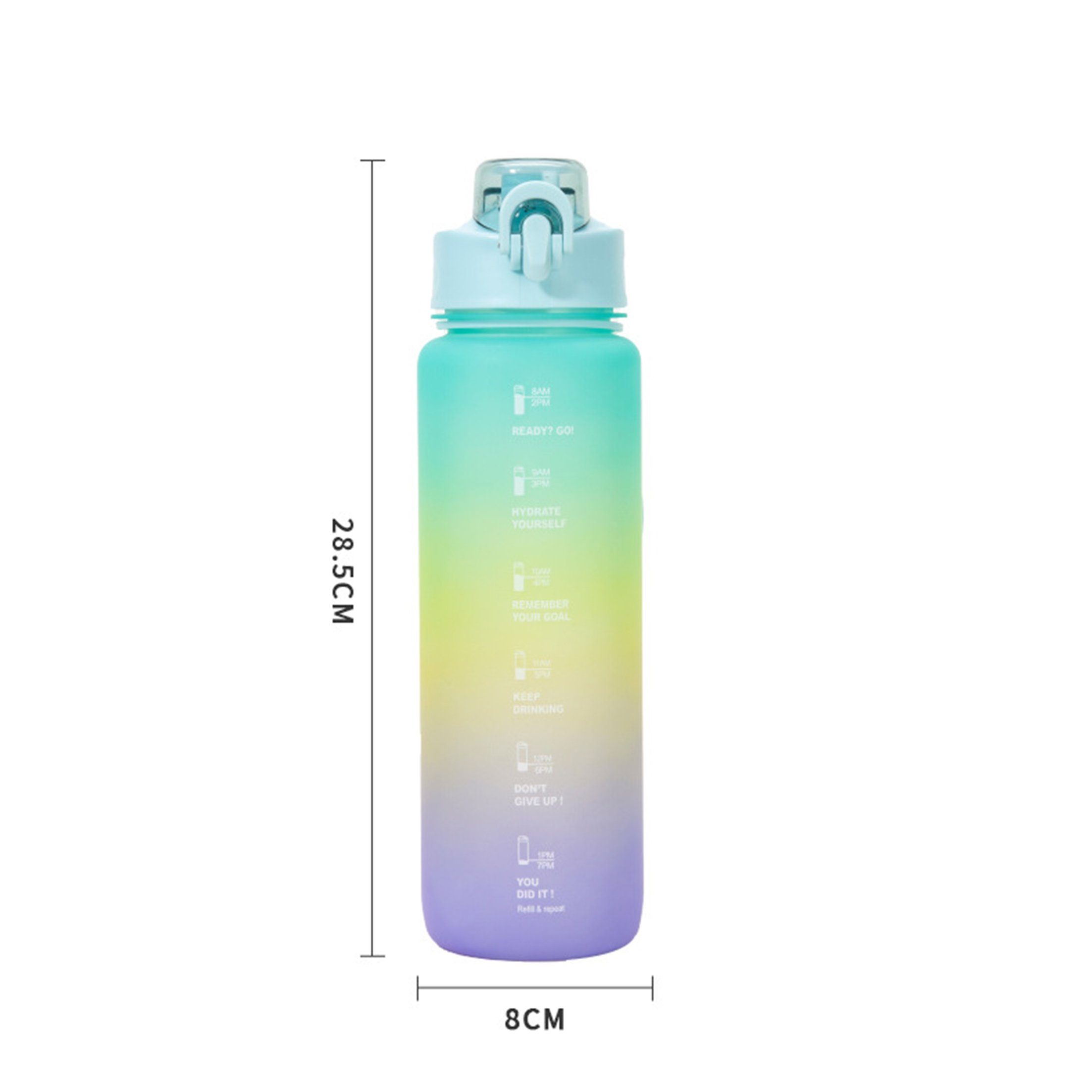 LeiGo Trinkflasche Wasserflasche Sportflasche, Trinkflasche Auslaufsicher, Wasserflasche, 1000ML Strohhalm und Farbverlauf Trinkflasche, mit mit Zeitstempel Dreifarbiger