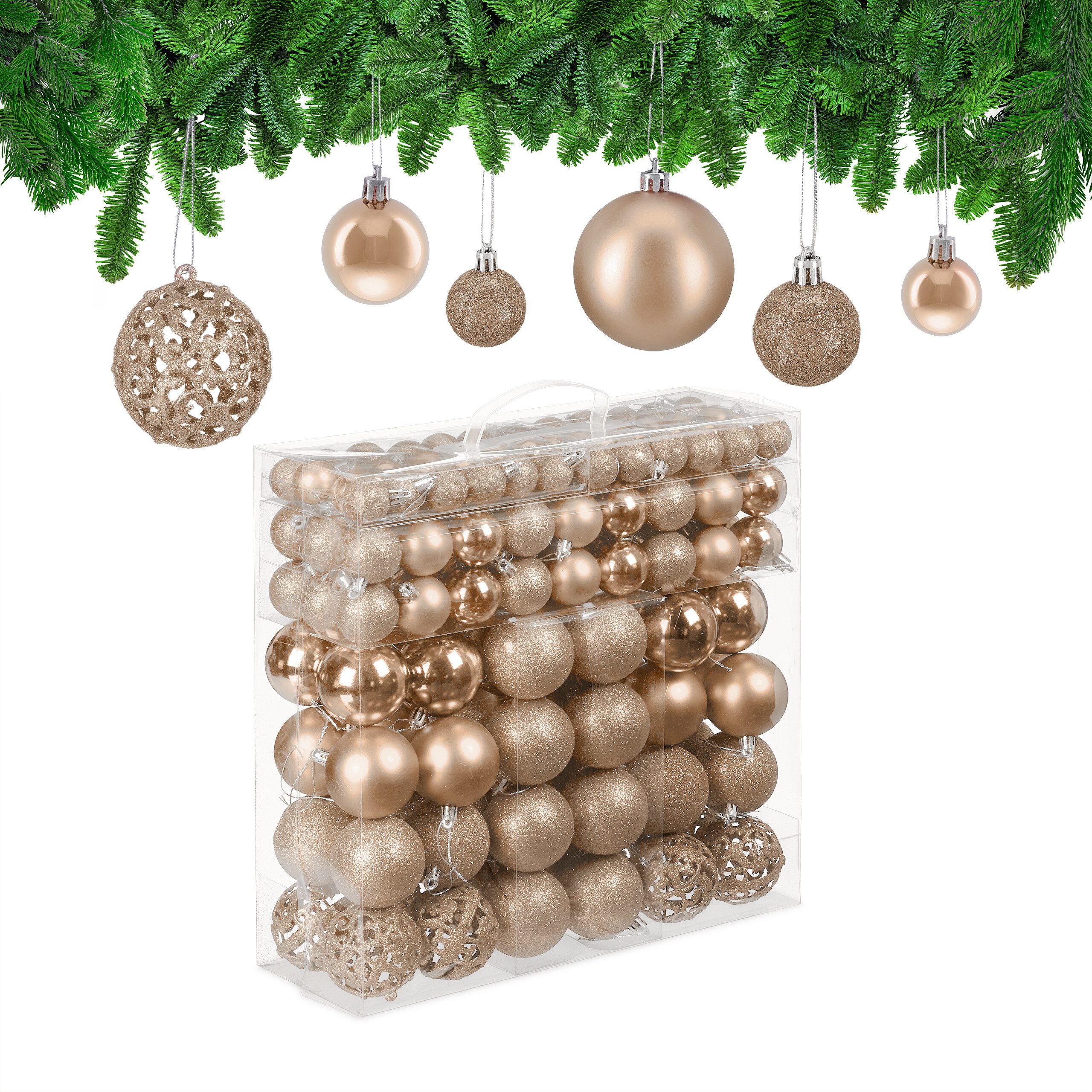 relaxdays Weihnachtsbaumkugel Weihnachtskugeln im 150er Set (150 St), Champagner