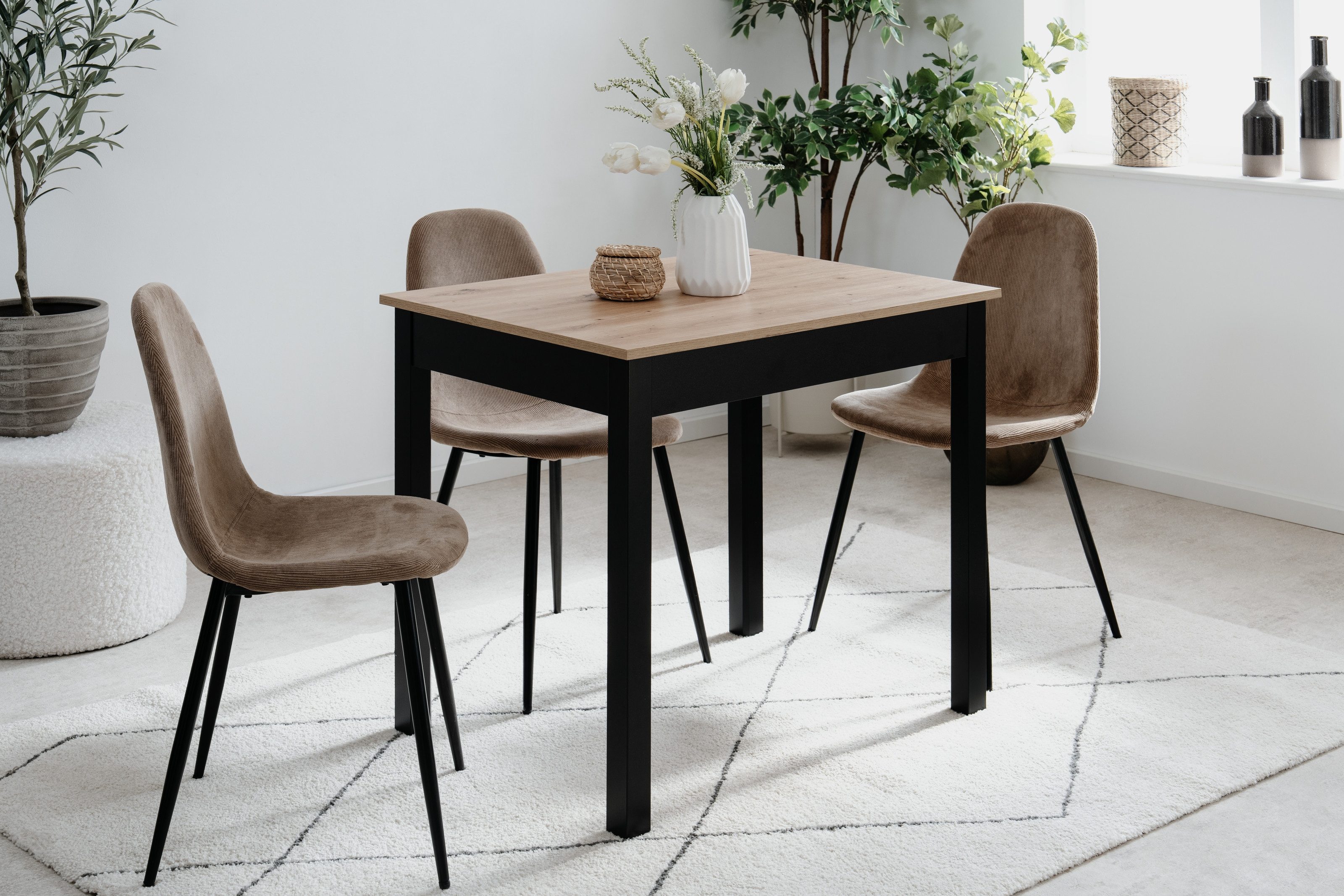 Finori Esstisch in Dekor Artisan Eiche / schwarz - 90x76x67cm (BxHxT)