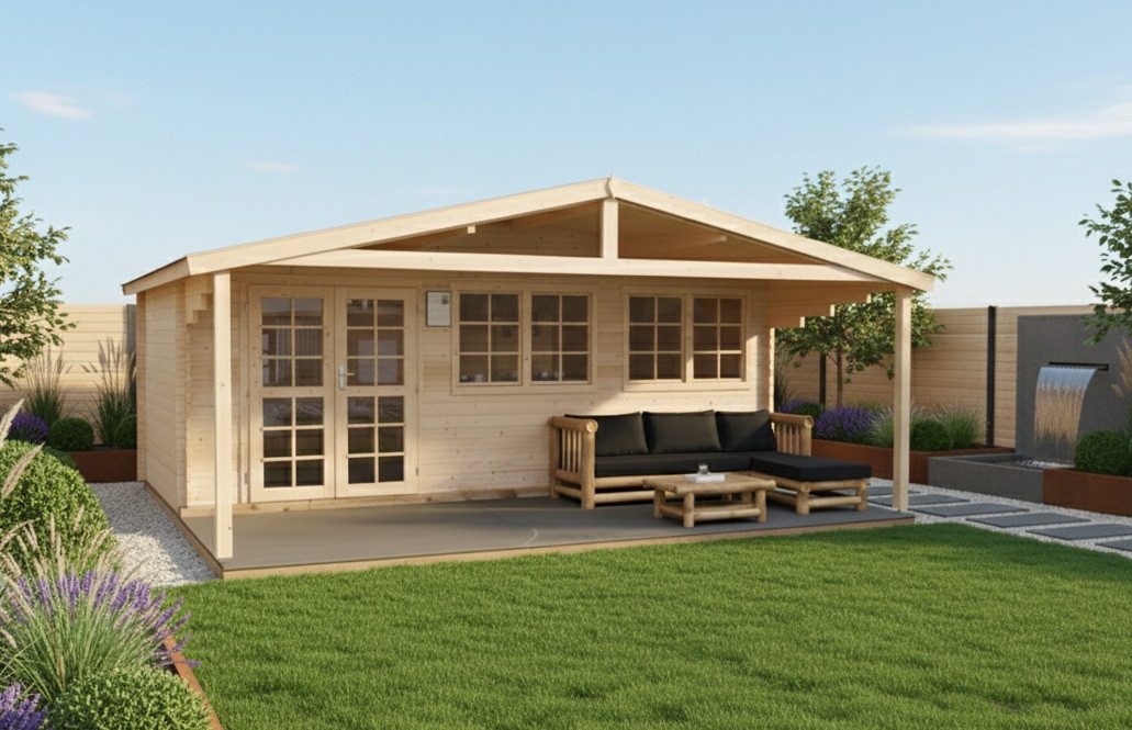 Finn Art Blockhaus Gartenhaus 6x3m Holz Norwegen 10 in 40mm Wandstärke, BxT: 600x300 cm, ohne Fußboden, ohne Dacheindeckung