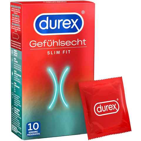 durex Kondome Gefühlsecht Slim Fit Packung, 10 St., mit schmaler Passform