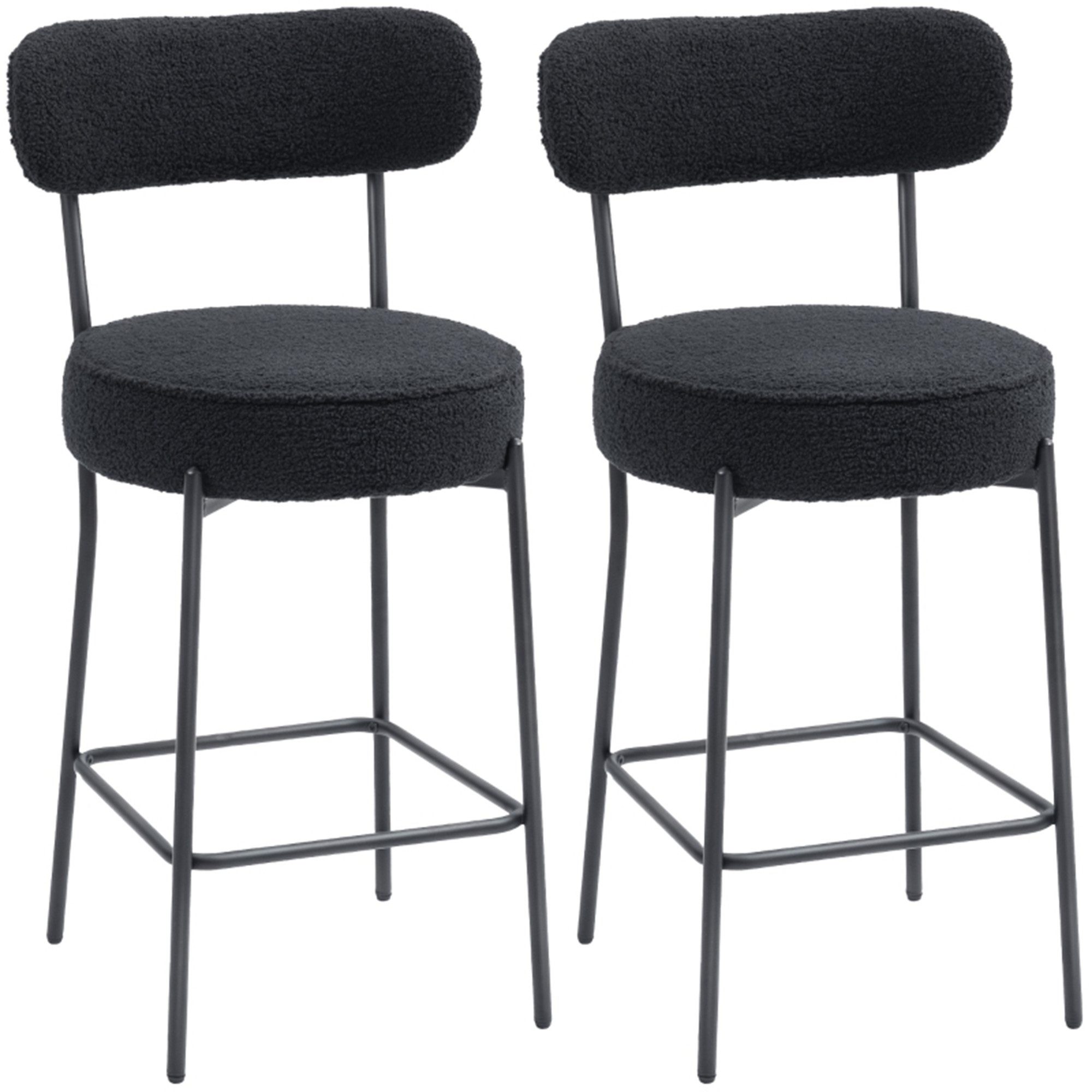 MC Star Barhocker 2er-Set Barstühle mit Polstersitz und Fußstütze, Fleece-Bezug (Metallrahmen, Schwarz)