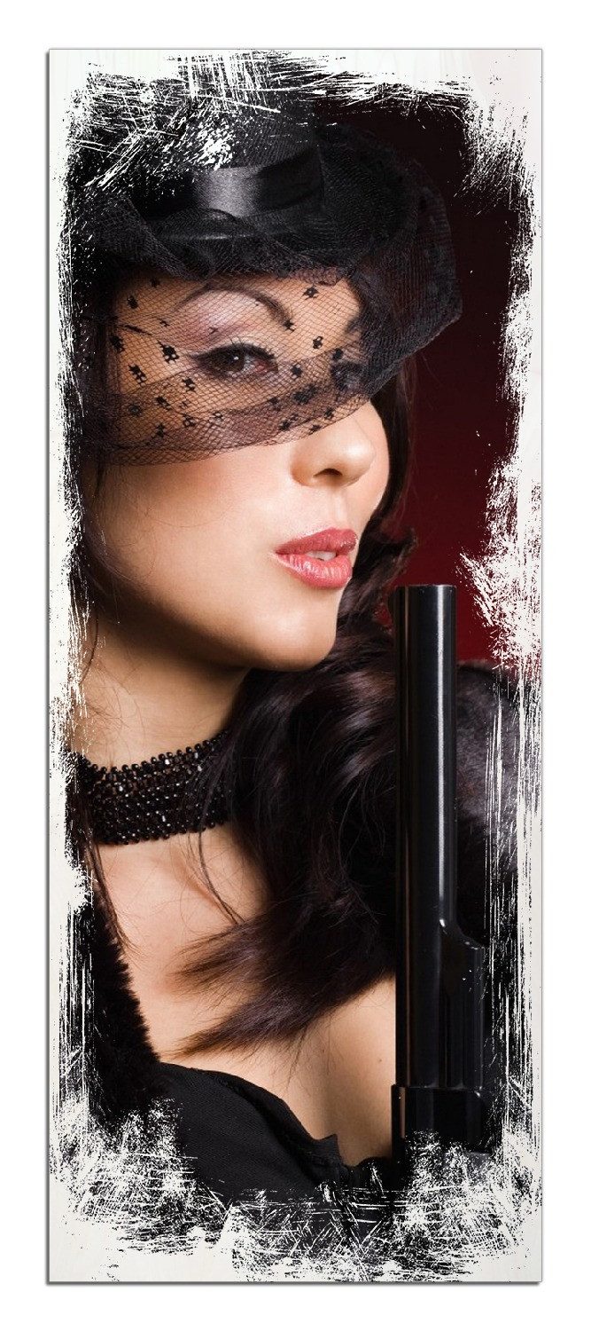 Wallario Holzbild, Lady in Black - Sexy Dame mit gefährlichem Charme, in verschiedenen Ausführungen