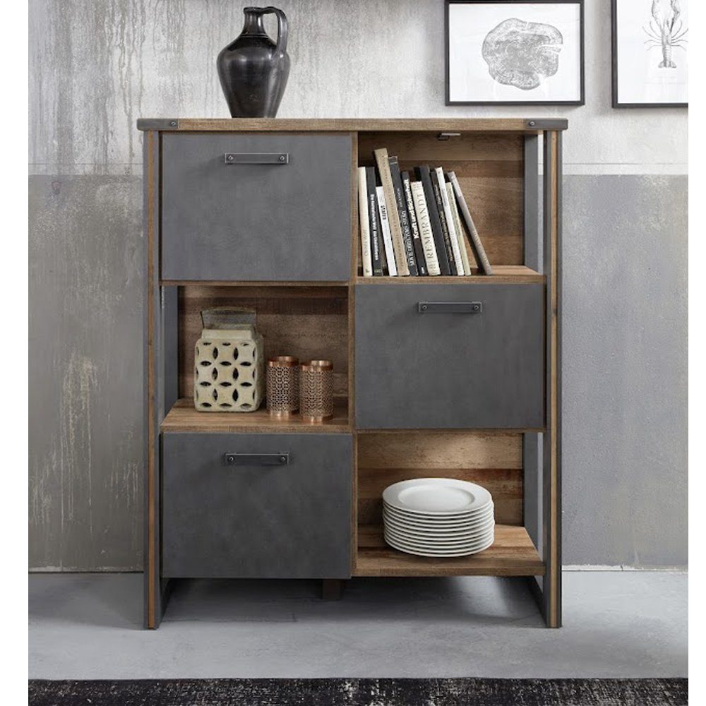 trendteam Highboard Prime/Pier, Standregal Highboard Anrichte Schrank Regal Grau/Braun 113x136x42cm