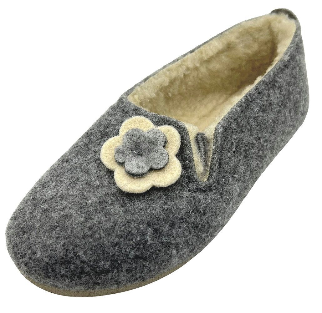 em-ka Damen Filz Fell Hausschuhe gefüttert Winter Pantoffeln Schafwolle Hausschuh