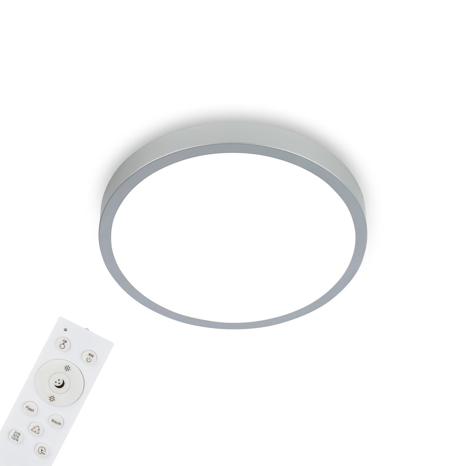 Briloner Leuchten Aufbauleuchte Nachtlicht, Fernbedienung, Neutralweiß, Wohnzimmer, Küche Schlafzimmer, 38x5cm, dimmbar, verbaut, 24W, LED 3709-014, Deckenlampe, Speicherfunktion, Silber, fest