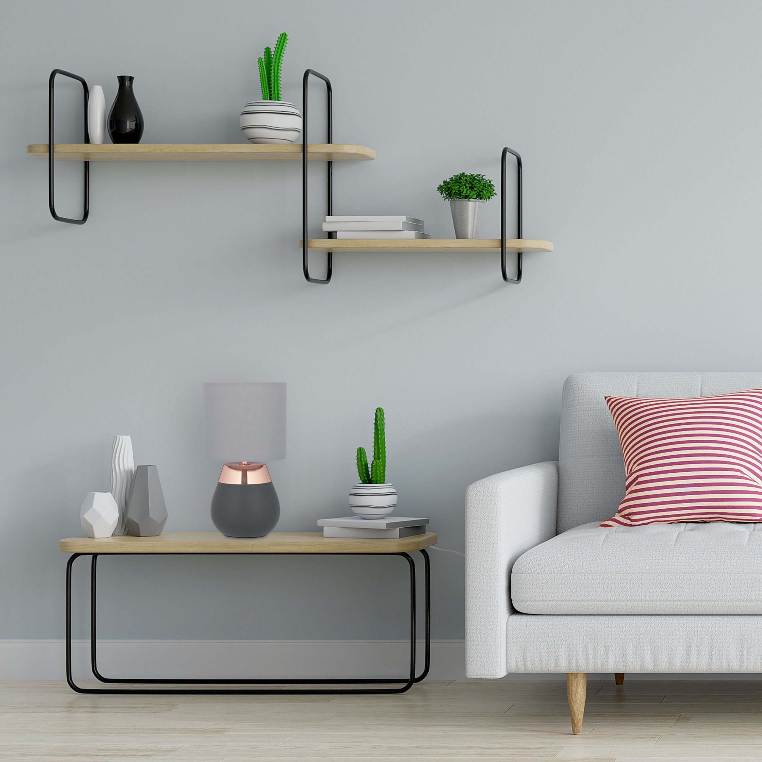 relaxdays Nachttischlampe Touch oval, Kupfer