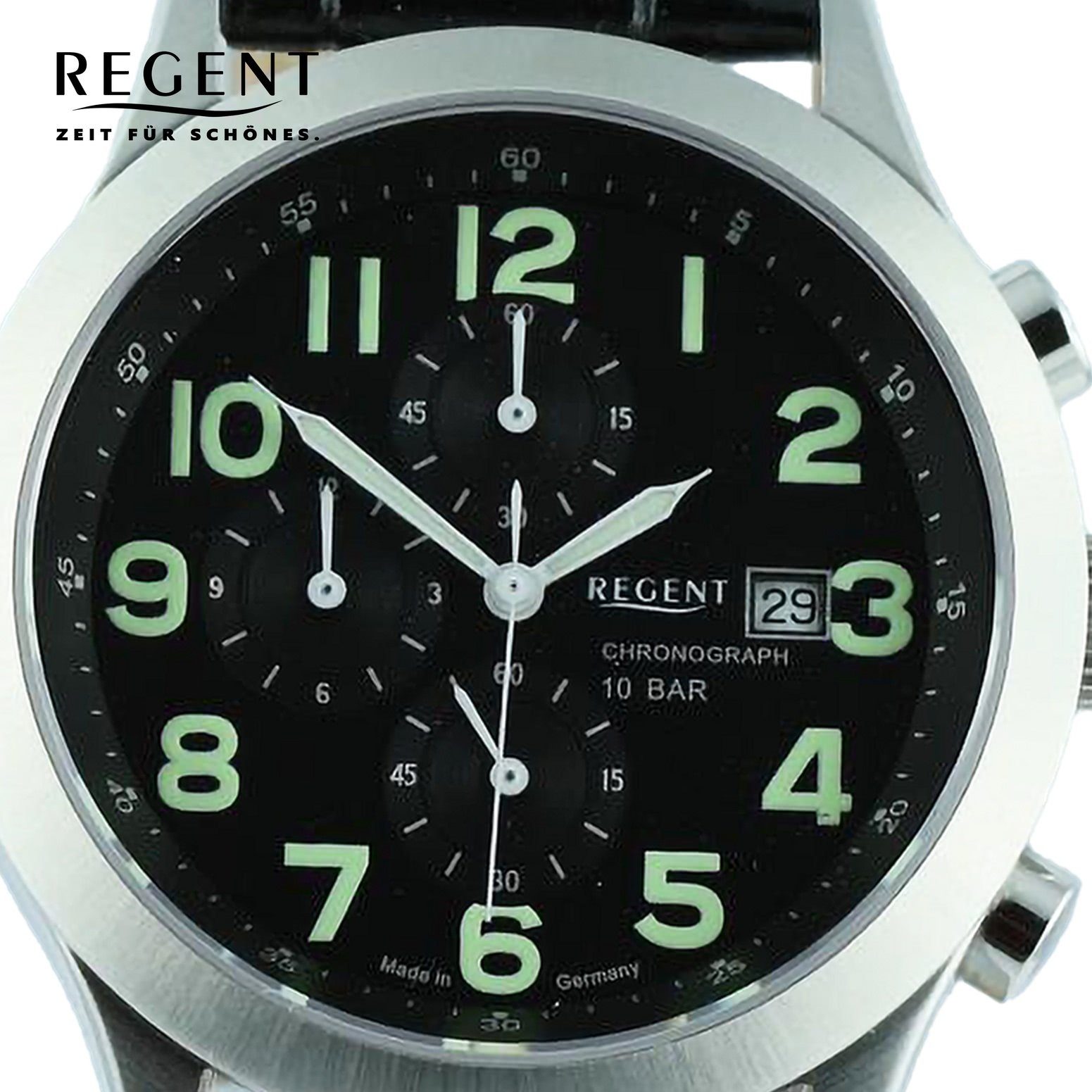 Regent extra Regent Analog, Armbanduhr 41mm), Herren Herren (ca. Armbanduhr rund, Lederarmband, groß Uhrzeit Quarzuhr