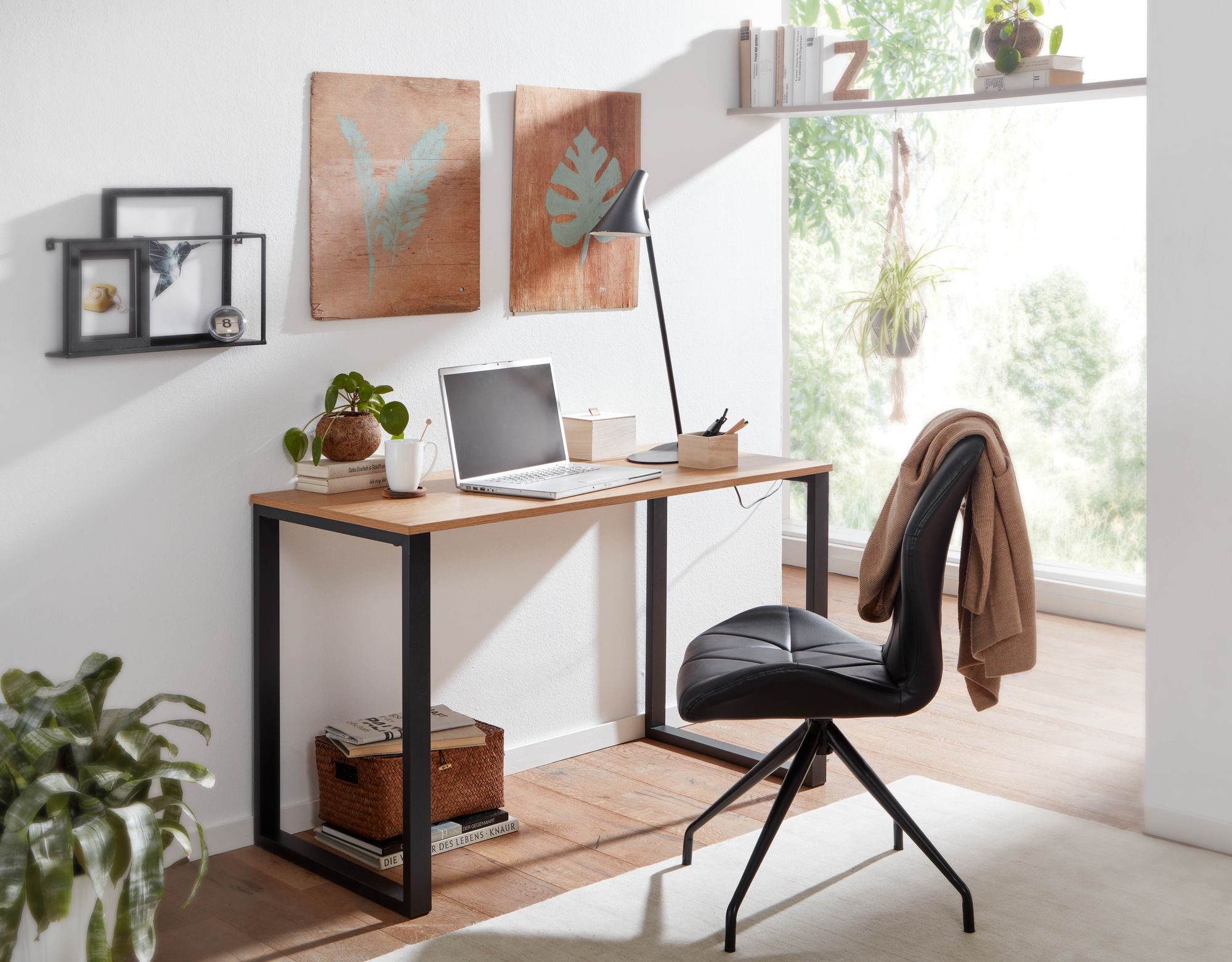 Wohnling Schreibtisch WL6.569 Eiche Schwarz 120x60x76 cm Bürotisch Computertisch Tisch (Bürotisch Klein, Eiche-Dekor / Schwarz 120x60x76), Laptoptisch Home-Office, Computertisch Metallbeine