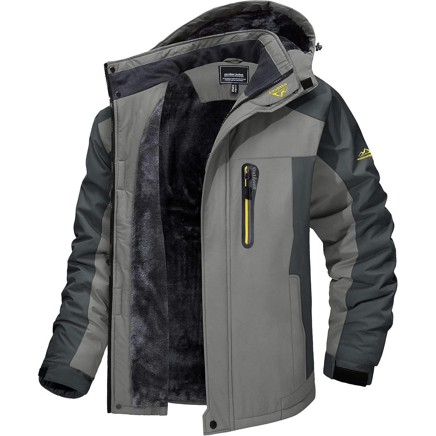 LuxusKollektion Skijacke Fleecejacke Herren winddicht wasserdicht abnehmbar Kapuze Hellgrau M