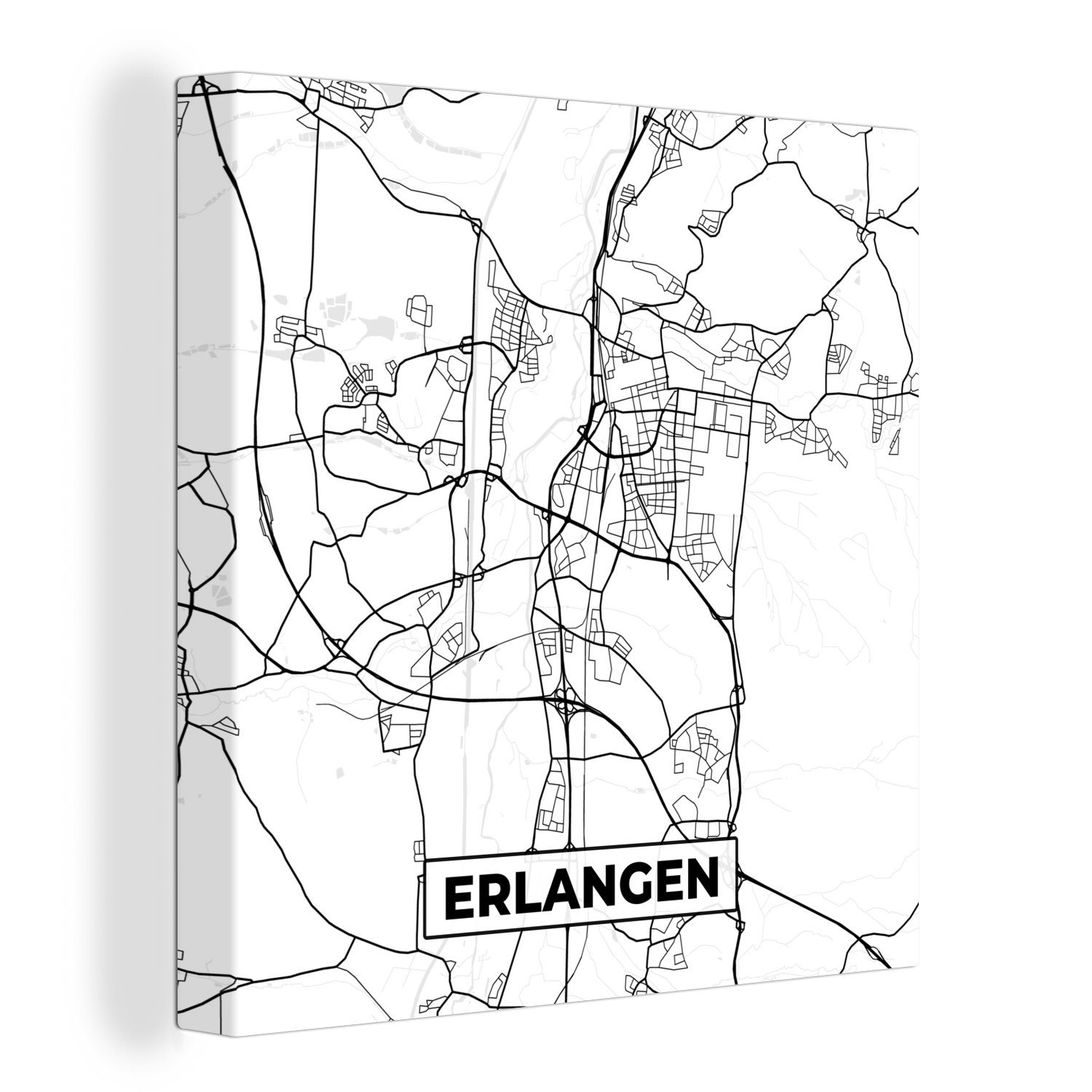 OneMillionCanvasses® Leinwandbild Stadtplan - Karte - Erlangen, (1 St), Leinwand Bilder für Wohnzimmer Schlafzimmer
