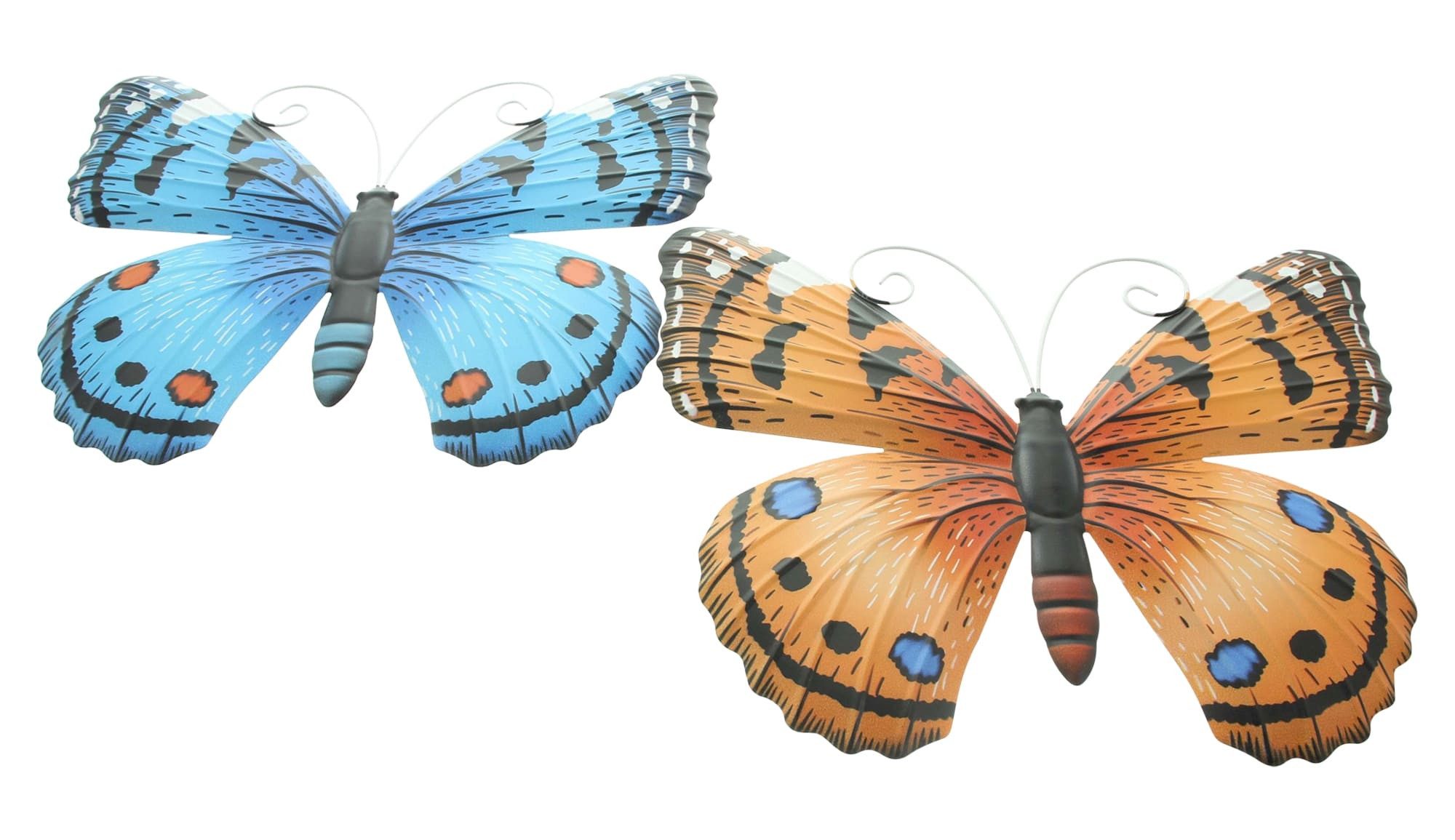 Dekoleidenschaft Wanddekoobjekt "Schmetterling" Metall Wanddeko in blau & orange, Wandbild, Metallbild (2 St., im Stück), Wandschmuck 34x27 cm groß
