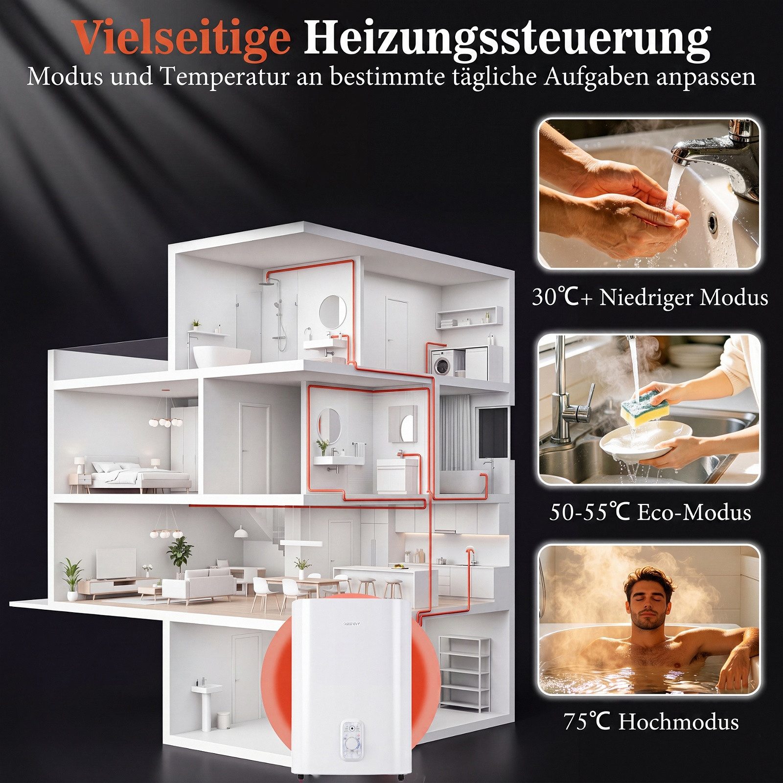 COSTWAY Wandspeicher, (max. 75°C), Warmwasserspeicher 25L mit Doppelbehälter