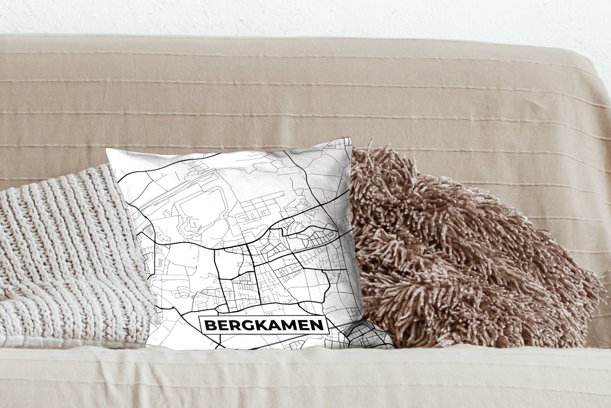 für - von MuchoWow Sofakissen Dekokissen Stadtplan Karte - Karte, Deutschland Deko, Wohzimmer, mit Füllung Zierkissen - Schlafzimmer, Bergkamen