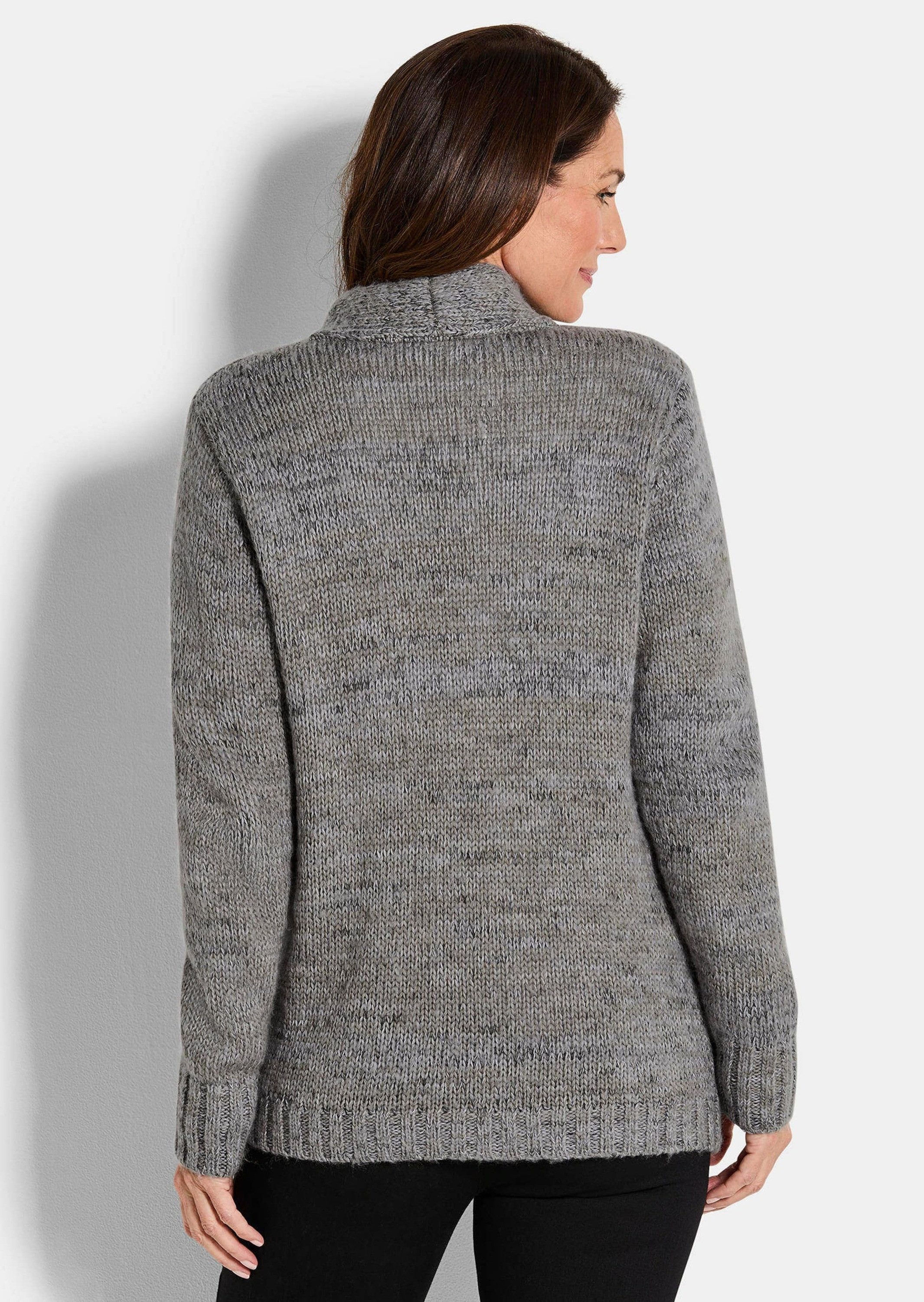 GOLDNER Strickjacke Kurzgröße: Langarm Melange-Cardigan, flauschig Weiche Jacke mit Taschen, verschlusslos, hüftlang, Feinstrick