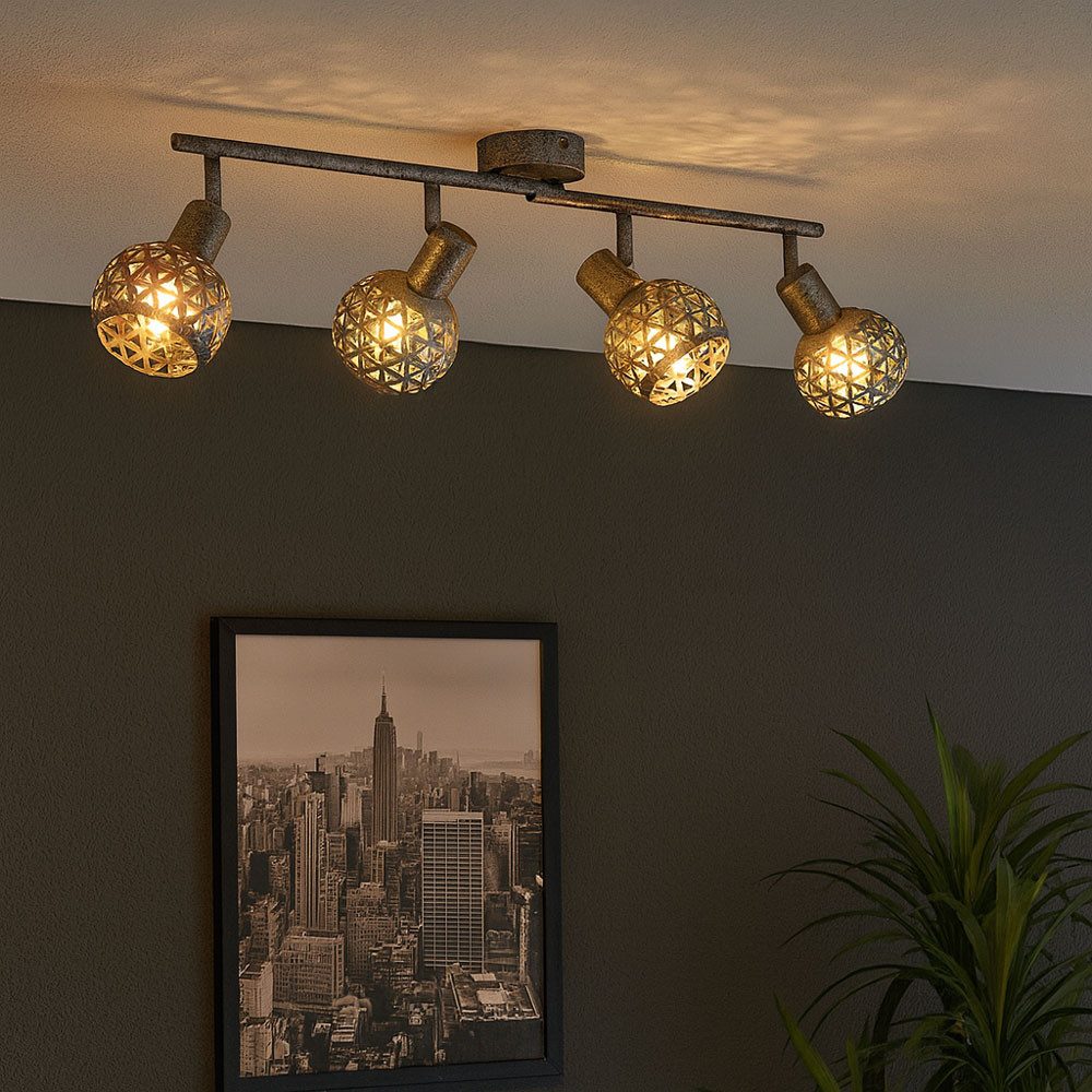 GLOBO LIGHTING Deckenleuchte, Leuchtmittel nicht inklusive, Deckenleuchte grau Spotleiste 4 Strahler Deckenlampe schwenkbar E14