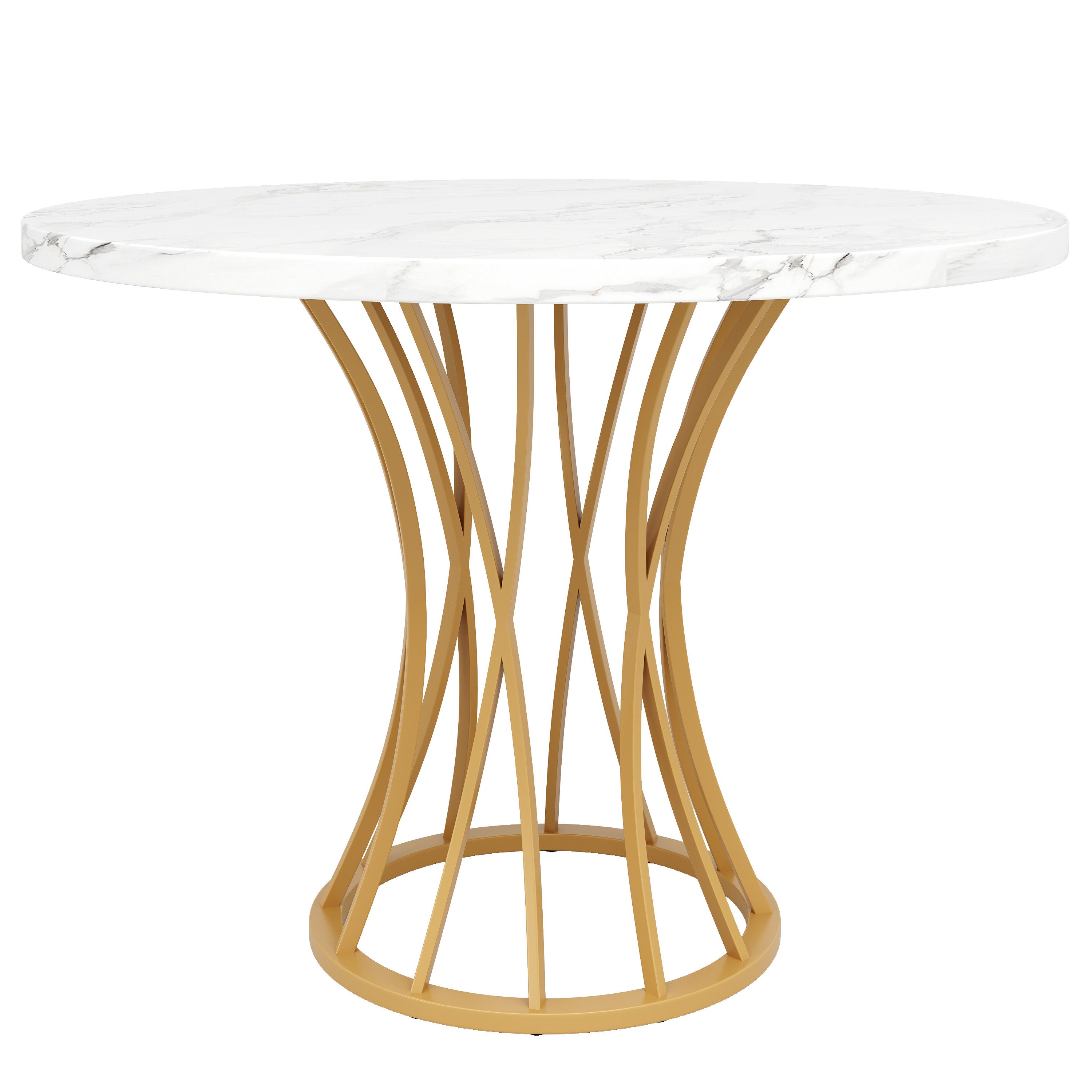 Flieks Esstisch (1-St., 1 Tisch, 80x76 cm), runder Küchentisch, weiße Marmoroptik, Metallbeine