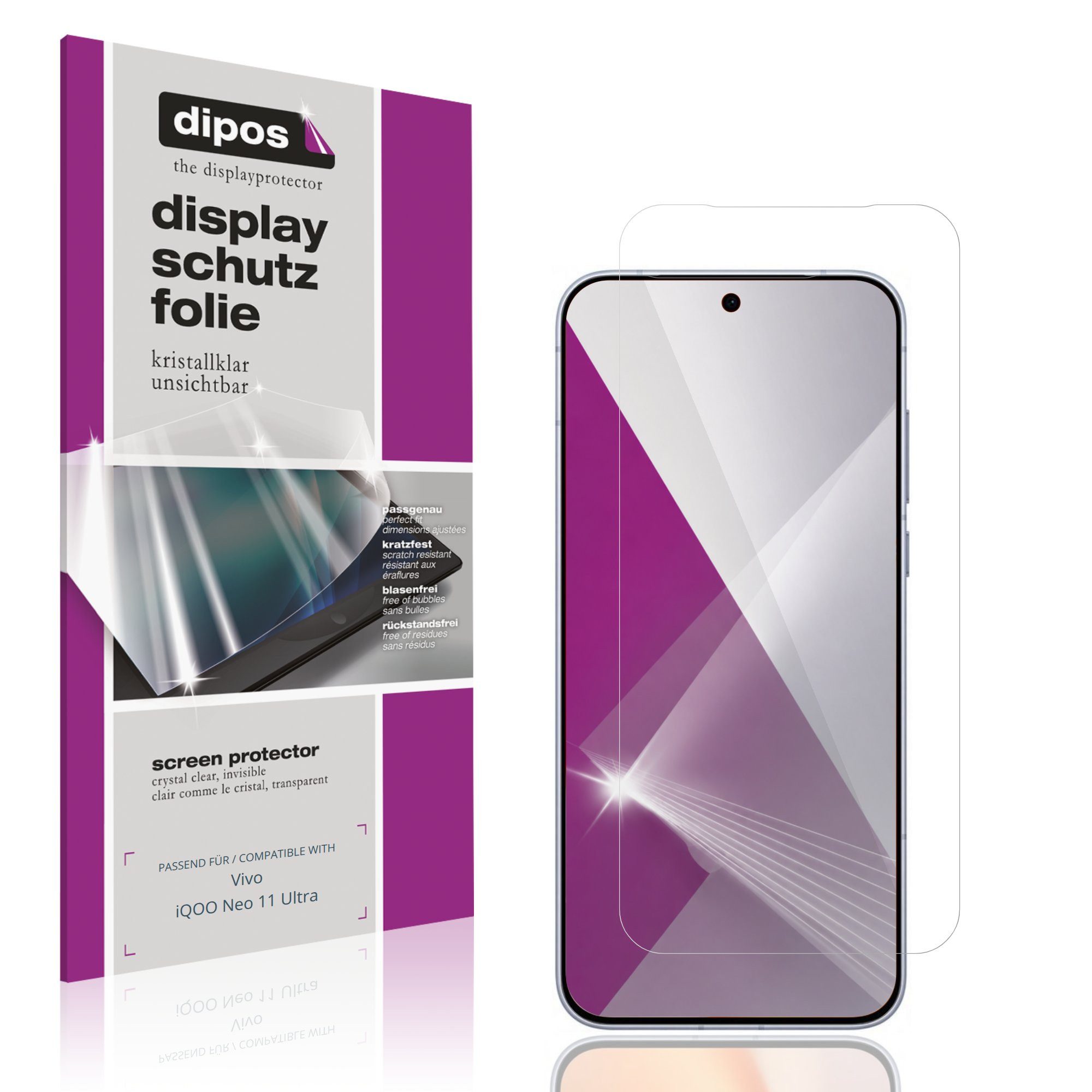 dipos Displayschutzfolie Schutzfolie für Vivo iQOO Neo 11 Ultra, 4 Stück, Displayschutz Schutz Folie Made in Germany