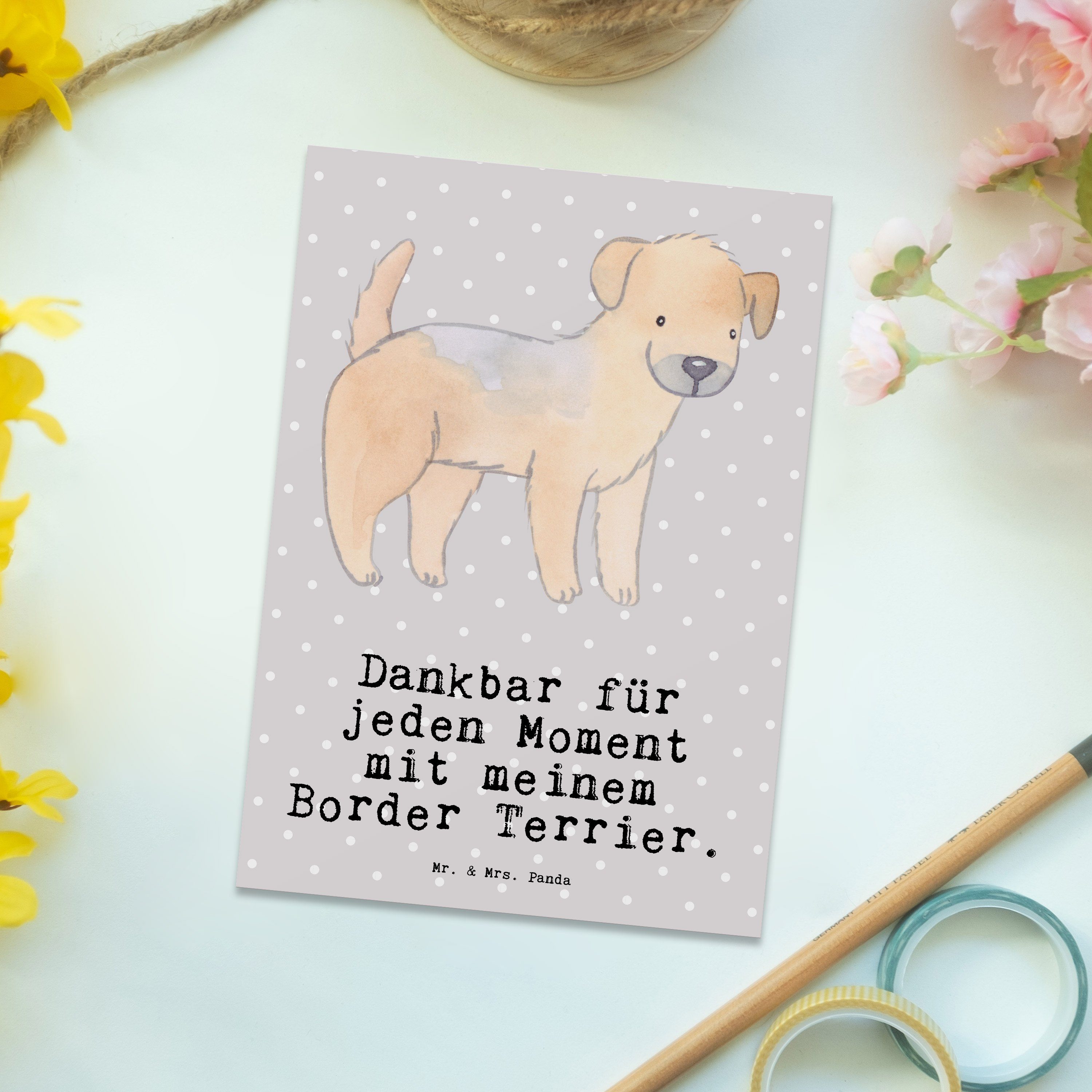 Grau Panda Geburtstagskarte, Moment Mrs. Border Mr. Terrier Postkarte Pastell - Geschenk, & We -