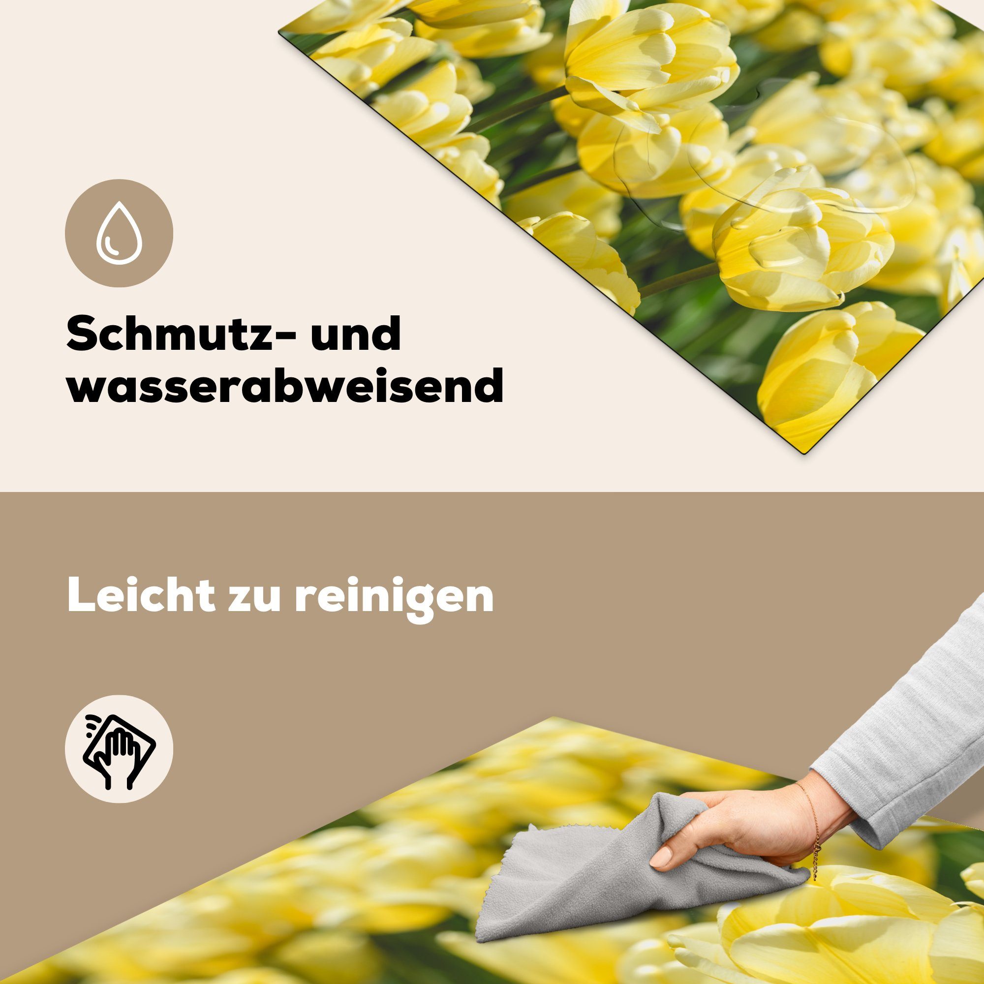 cm, Vinyl, mit für Schutz die Feld Tulpen gelben Herdblende-/Abdeckplatte (1 küche, Sommer, MuchoWow Ceranfeldabdeckung tlg), 81x52 im Induktionskochfeld