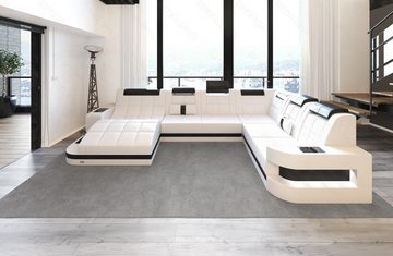 Sofa Dreams Wohnlandschaft XXL Ledersofa Wave U Form Mini, Designersofa