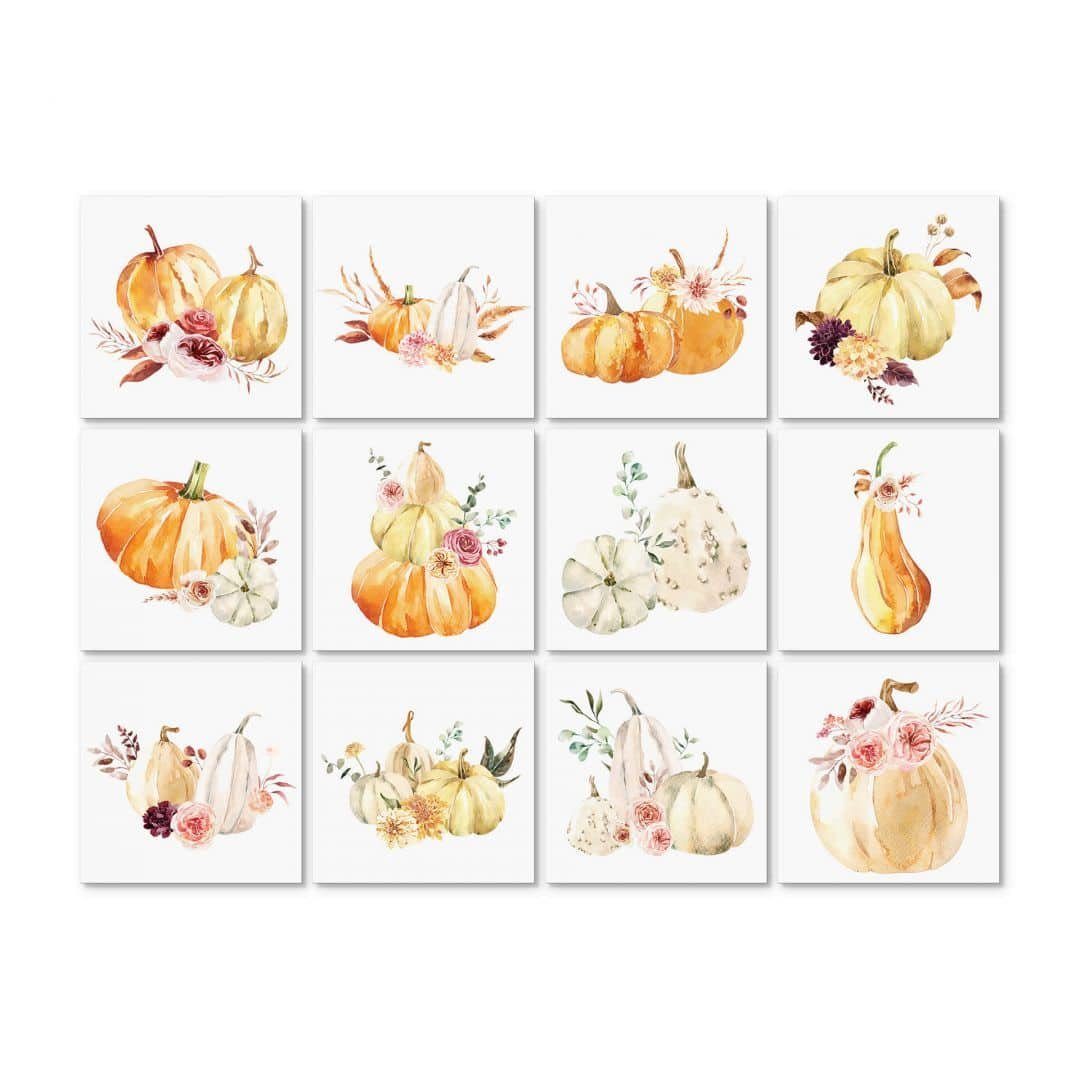 K&L Wall Art Fliesenaufkleber selbstklebend Klebefliese Set Kürbis Herbst Deko Vintage Boho Küche