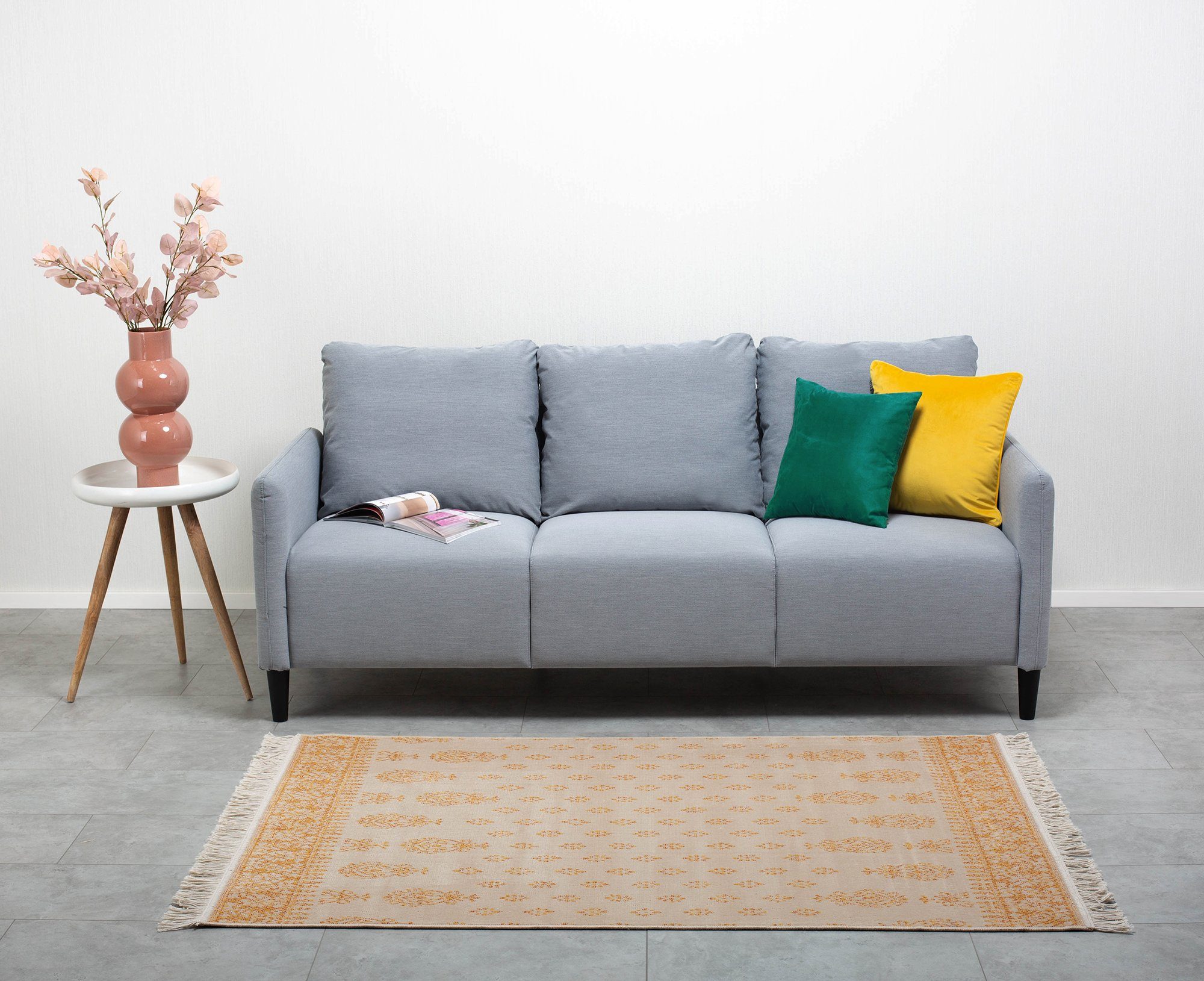 Baumwolle LUIS DomDeco Wohnzimmer/Schlafzimmer/Esszimmer, flexibel faltbar Teppich recycelte im Fransenteppich - für und Beige-orange Kunstfaser, Ethno-Stil &