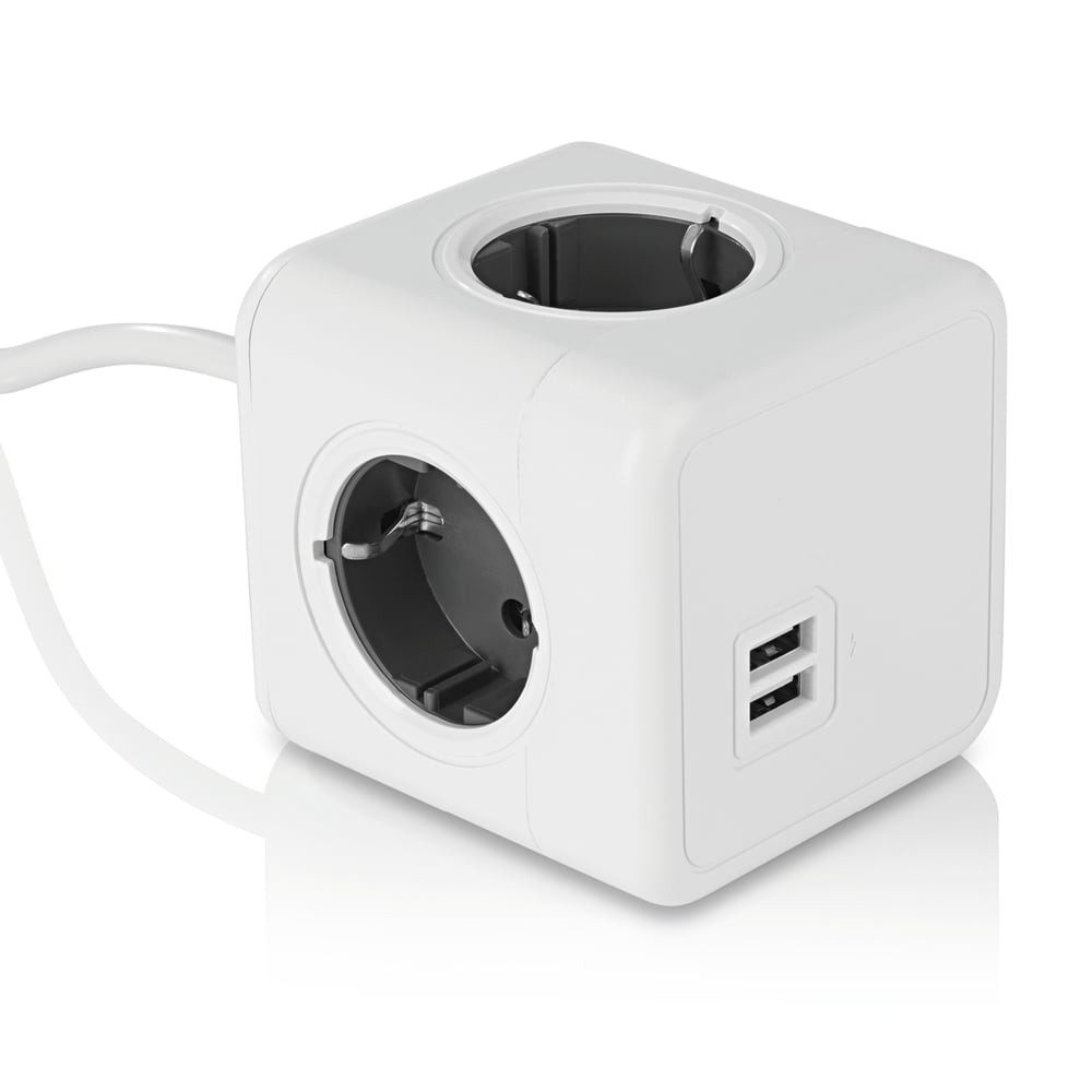 MAXXMEE MAXXMEE Steckdosen-Würfel mit 4 Steckdosen & 2 USB-Anschlüssen Mehrfachsteckdose (1 x Würfelsteckdose mit 4 Netzstecker-Anschlüssen und 2 USB-A-Anschlüssen, 1 x Wandhalterung, 2 x Klebepad zur Befestigung der Wandhalterung)