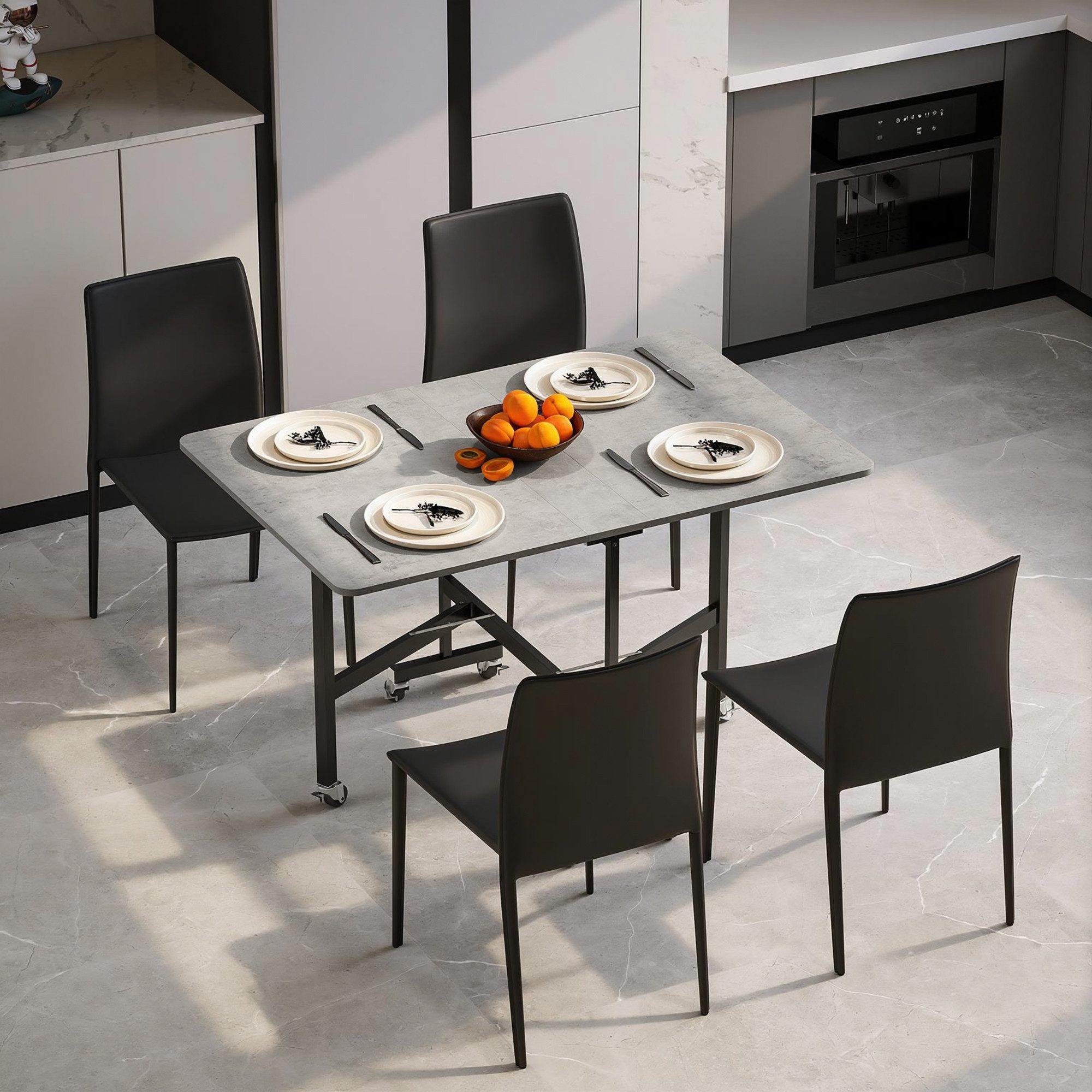 HOMCOM Klapptisch Esstisch Küchentisch für 4-6 Personen, Stahlbeine (Set, 1-St., 1 Tisch), Platzsparend, klappbar, mit Rollen
