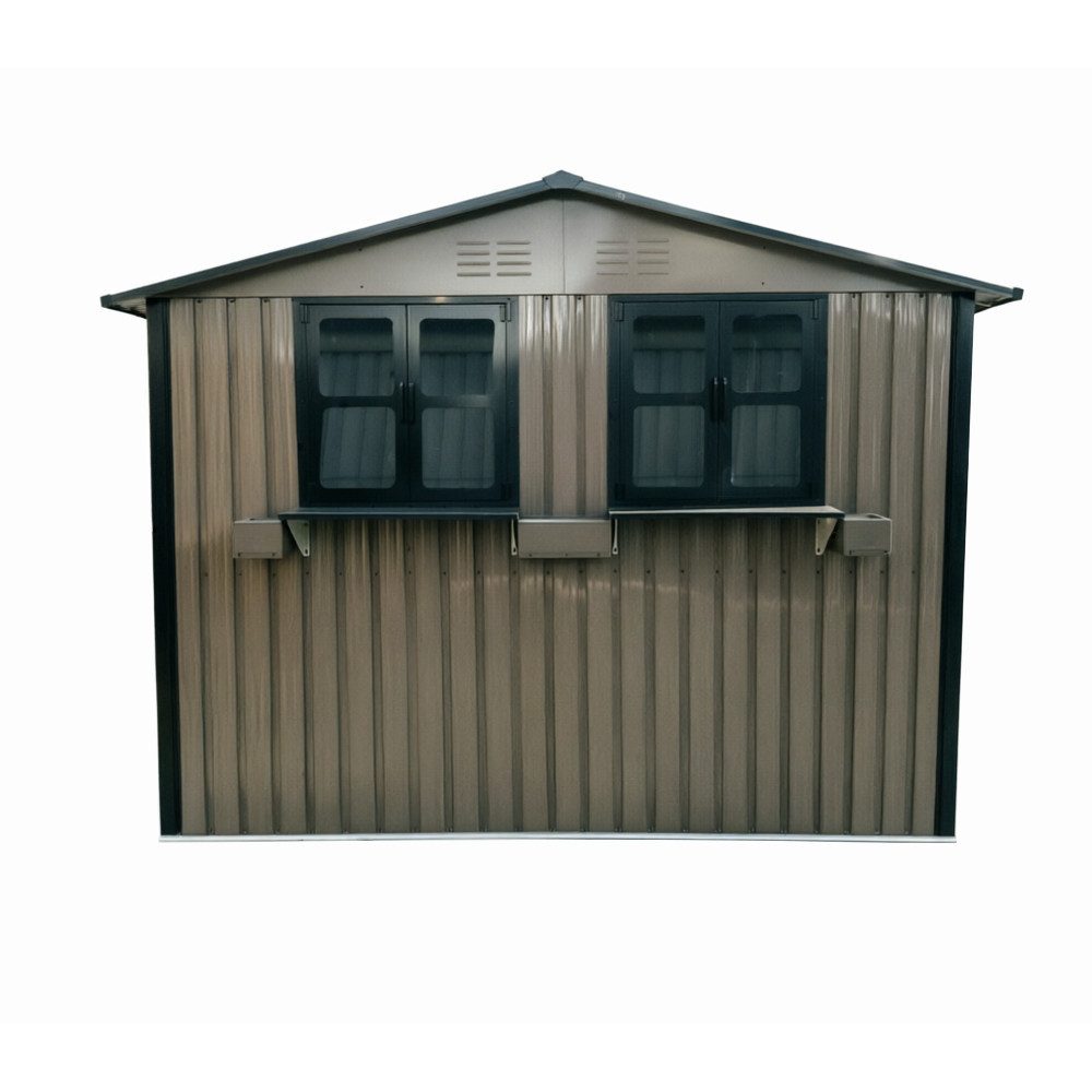 Rolipo Gerätehaus Verzinktes Stahl-Gartenhaus 170x254cm (4,33m), 2 Doppelfenster, abschließbare Doppeltüren, Blumenregal