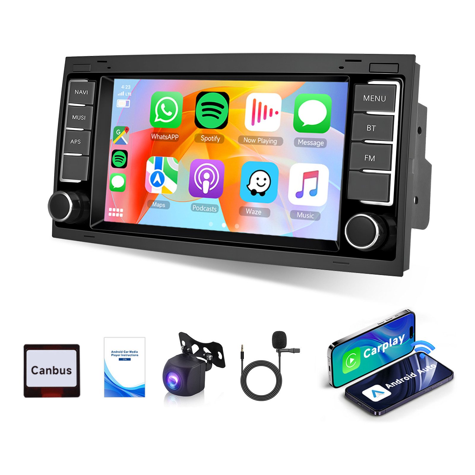 7" Für VW Touareg, Wireless CarPlay, DAB+/Rückfahrkamera, 4+64GB Autoradio