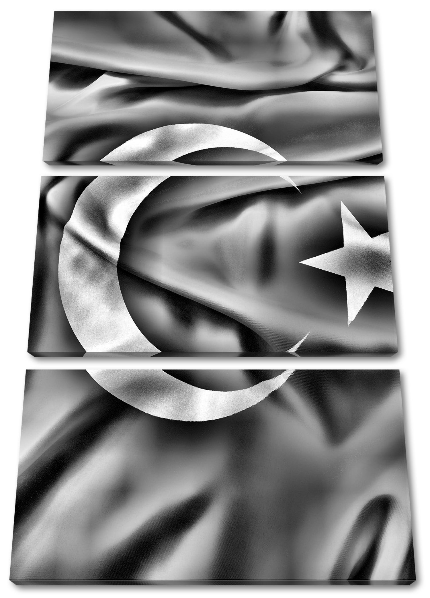 Turkey Türkei fertig flag, flag, bespannt, Flagge, Türkei (120x80cm) 3Teiler (1 Flagge Leinwandbild Pixxprint Turkey Zackenaufhänger Leinwandbild inkl. St),