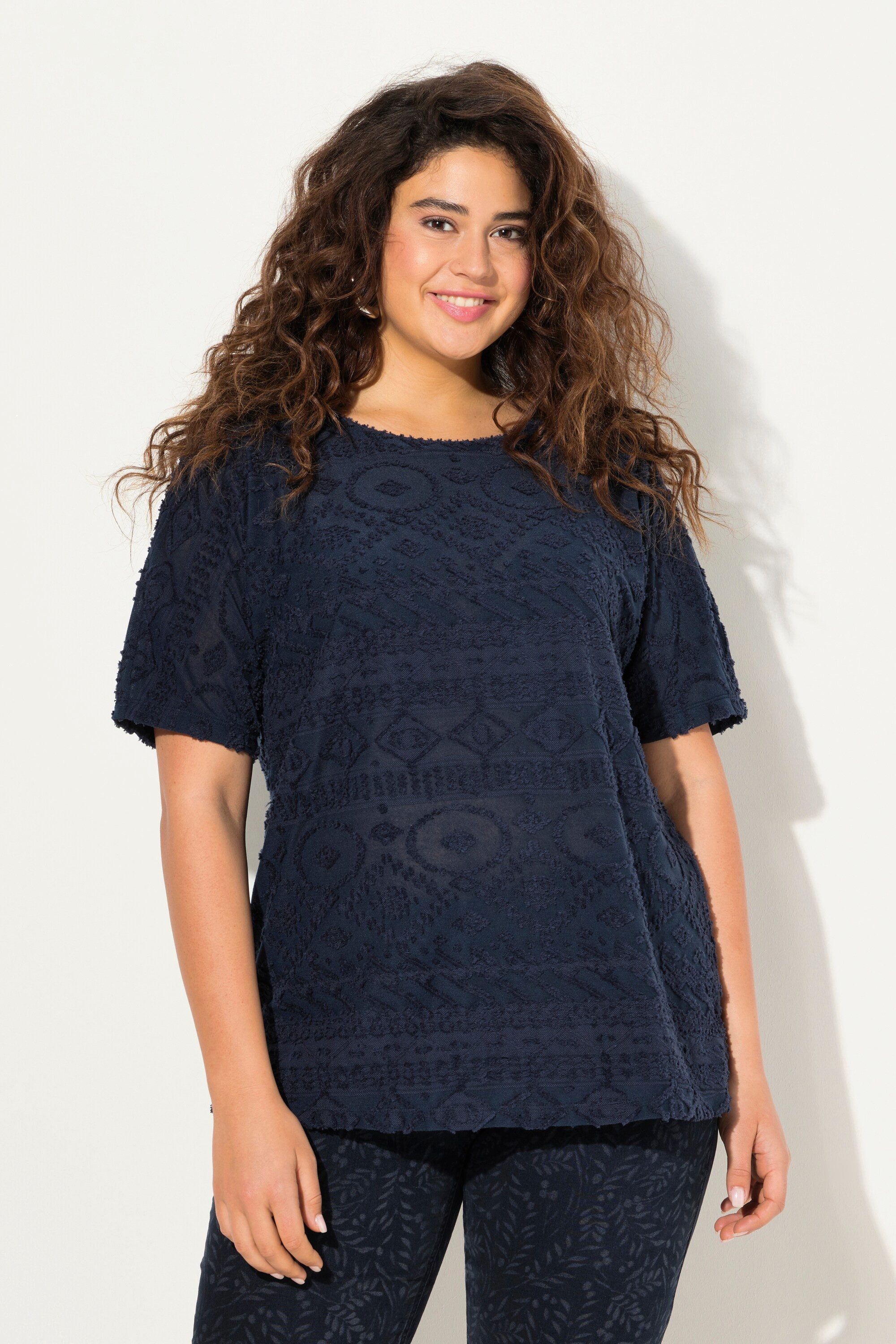 T-Shirt T-Shirt gemustert Overized Rundhals Halbarm