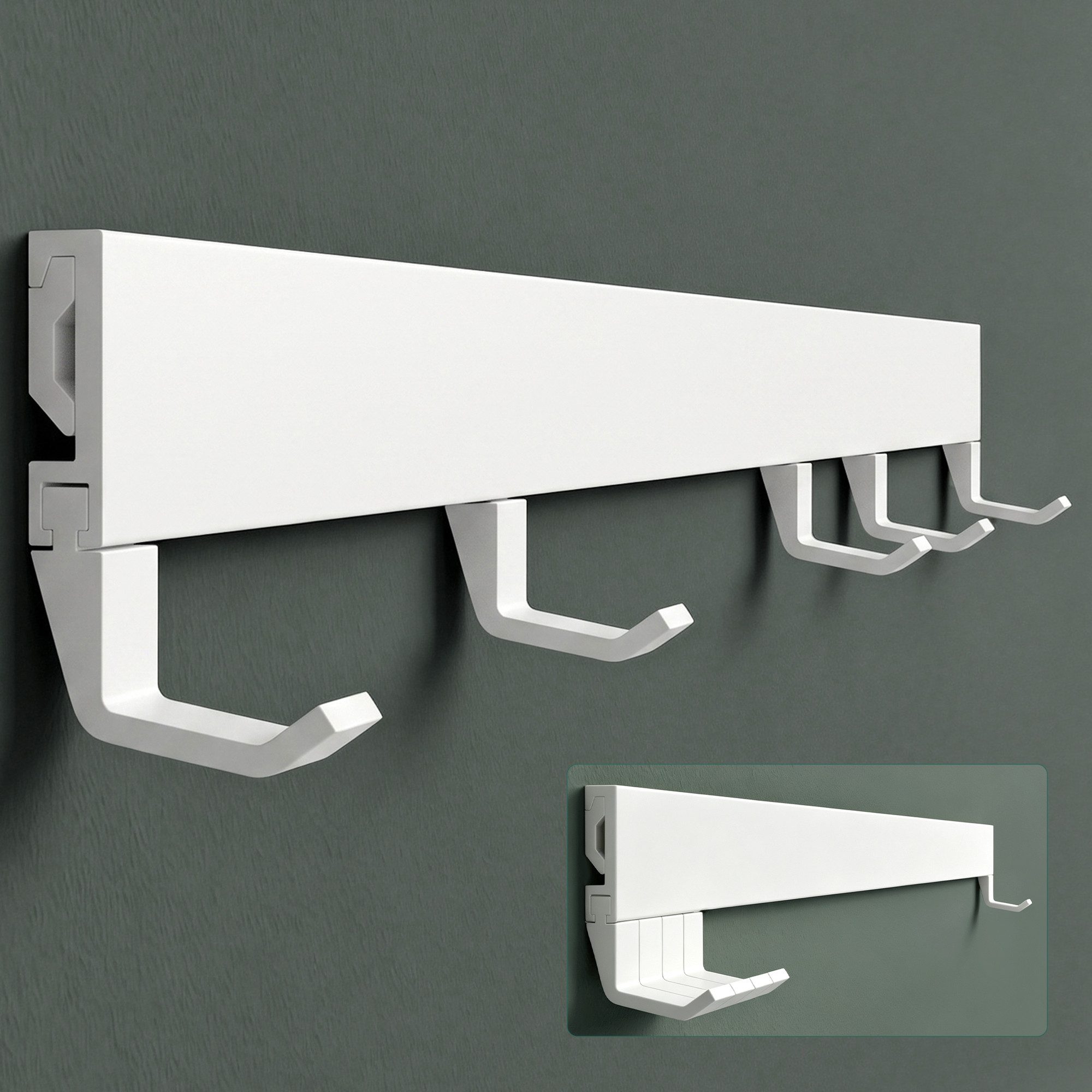 Mai & Mai Garderobenleiste Wandgarderobe mit verstellbaren 5/6/8 Haken aus Alu Stalo-10 (5 St), Oberfläche pulverbeschichtet, Hakenabstand frei verstellbar