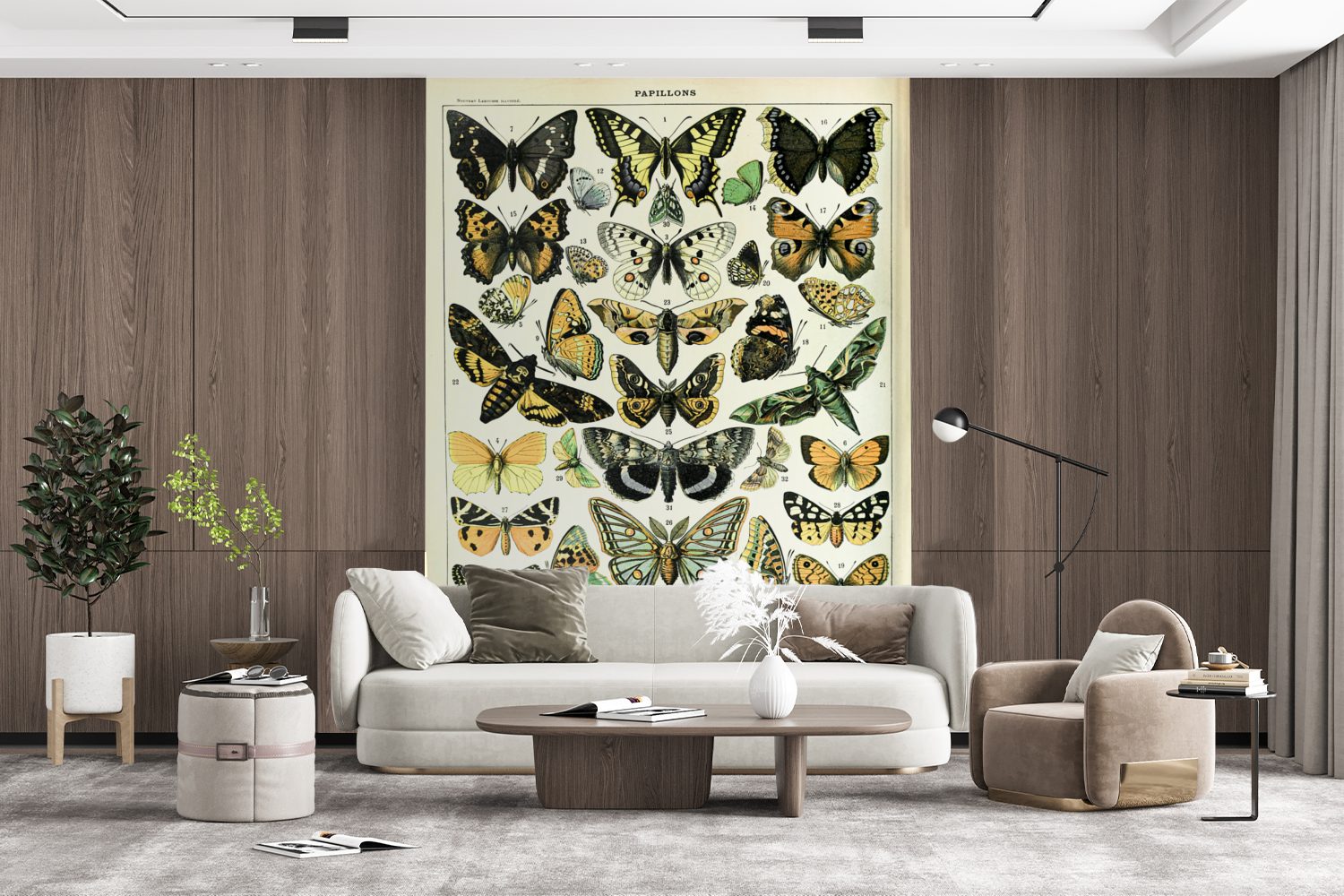 MuchoWow Fototapete Tiere - Schmetterling Matt, Tapete bedruckt, Montagefertig - Wohnzimmer, (4 Vinyl St), Gelb, für Wandtapete