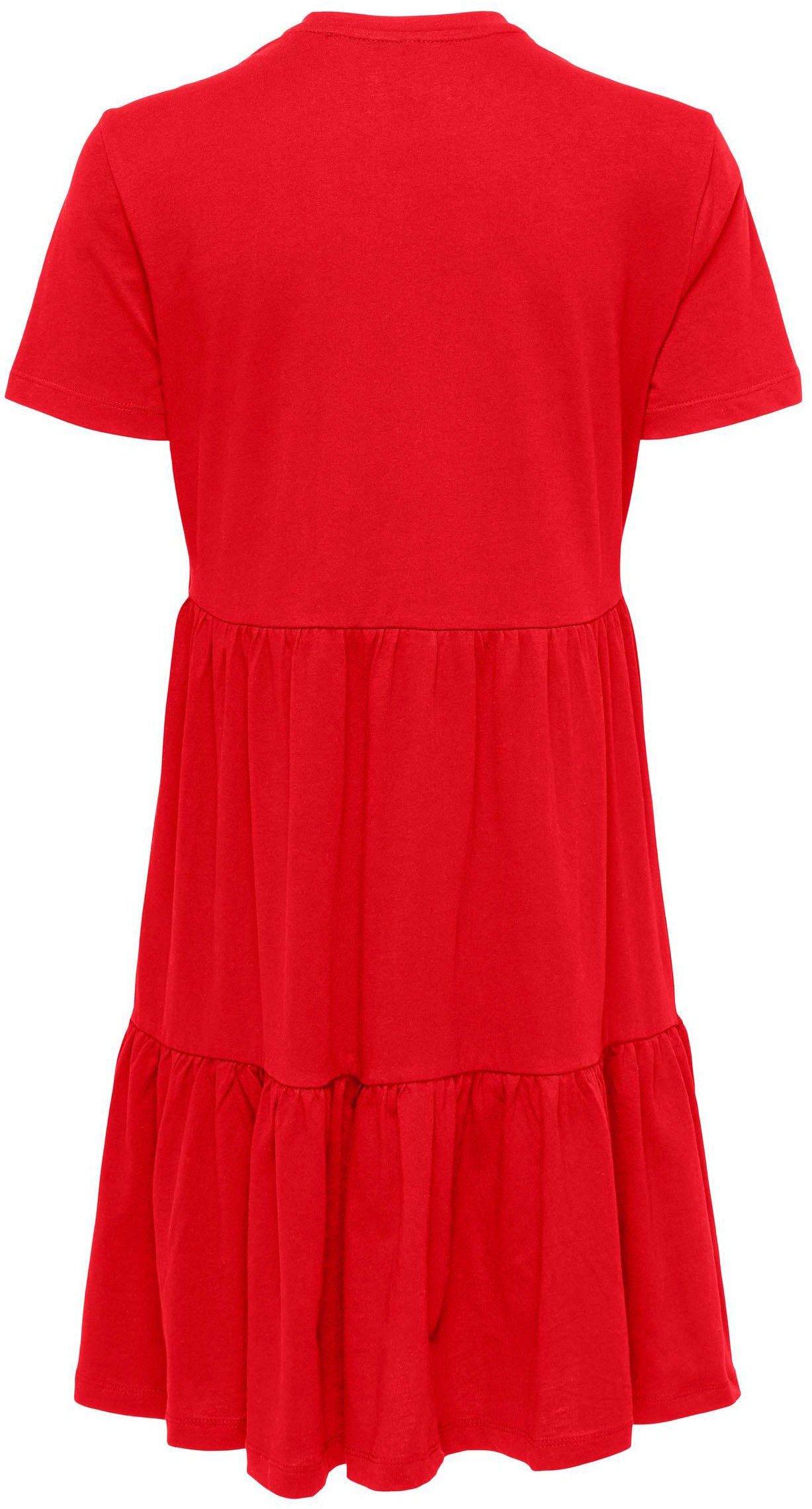 ONLY Jerseykleid ONLMAY Red mit High S/S JRS O-NECK Risk Volant BOX PEPLUM DRESS